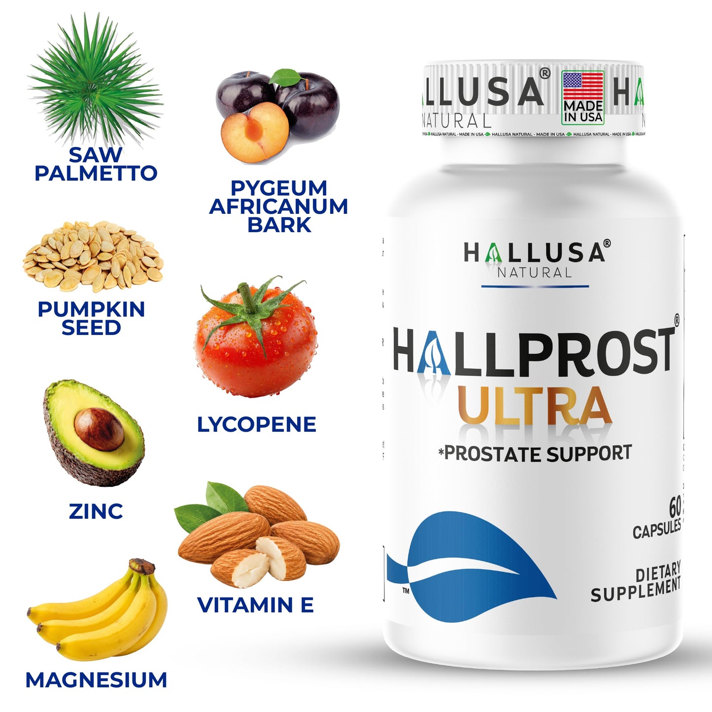 Hallusa Natural Hallprost Ultra Prostate Support Supplement 7-in-1 Saw Palmetto Formula 120 Capsules