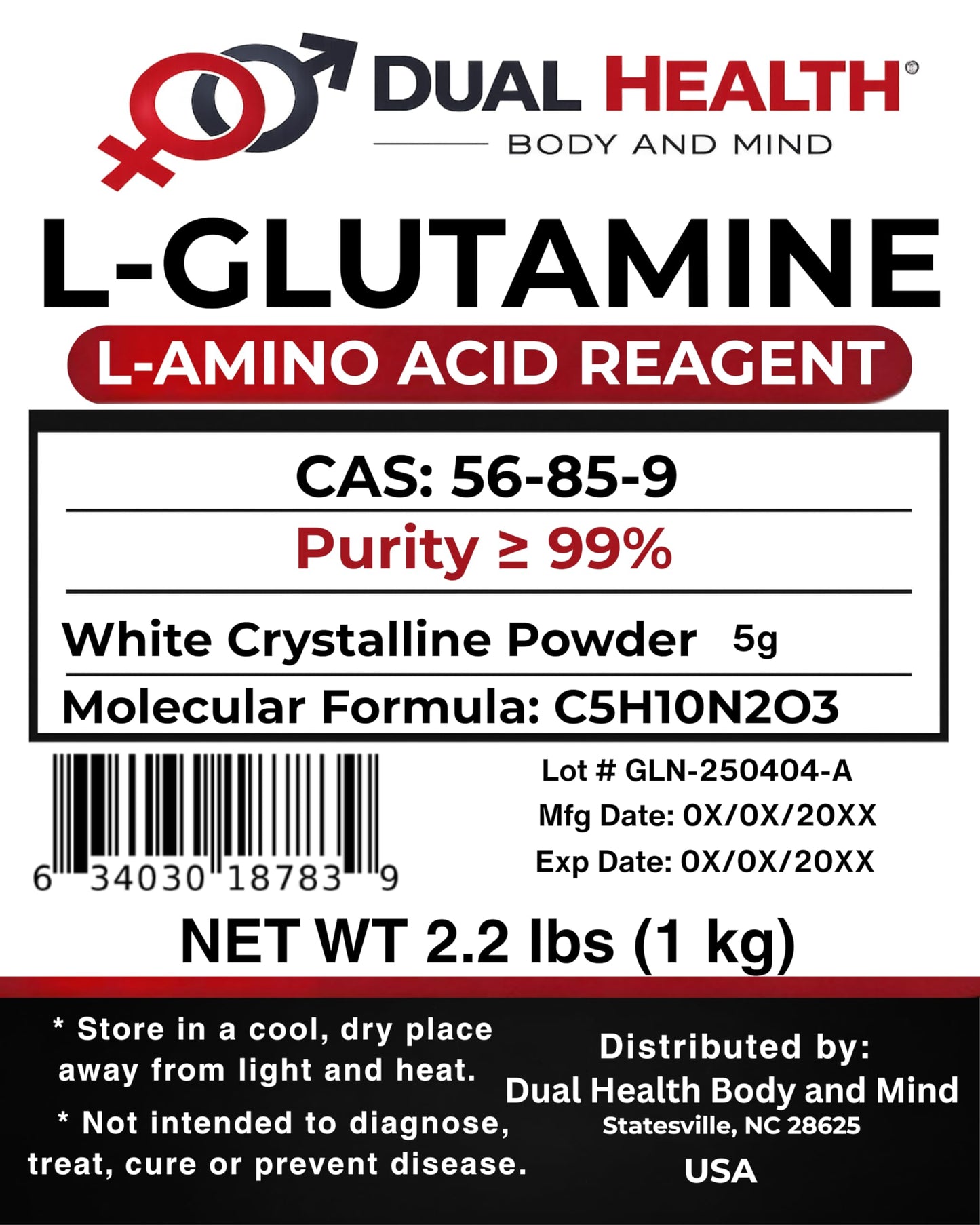 Dual Health Body & Mind L-Glutamine Powder 2.2 Ounce