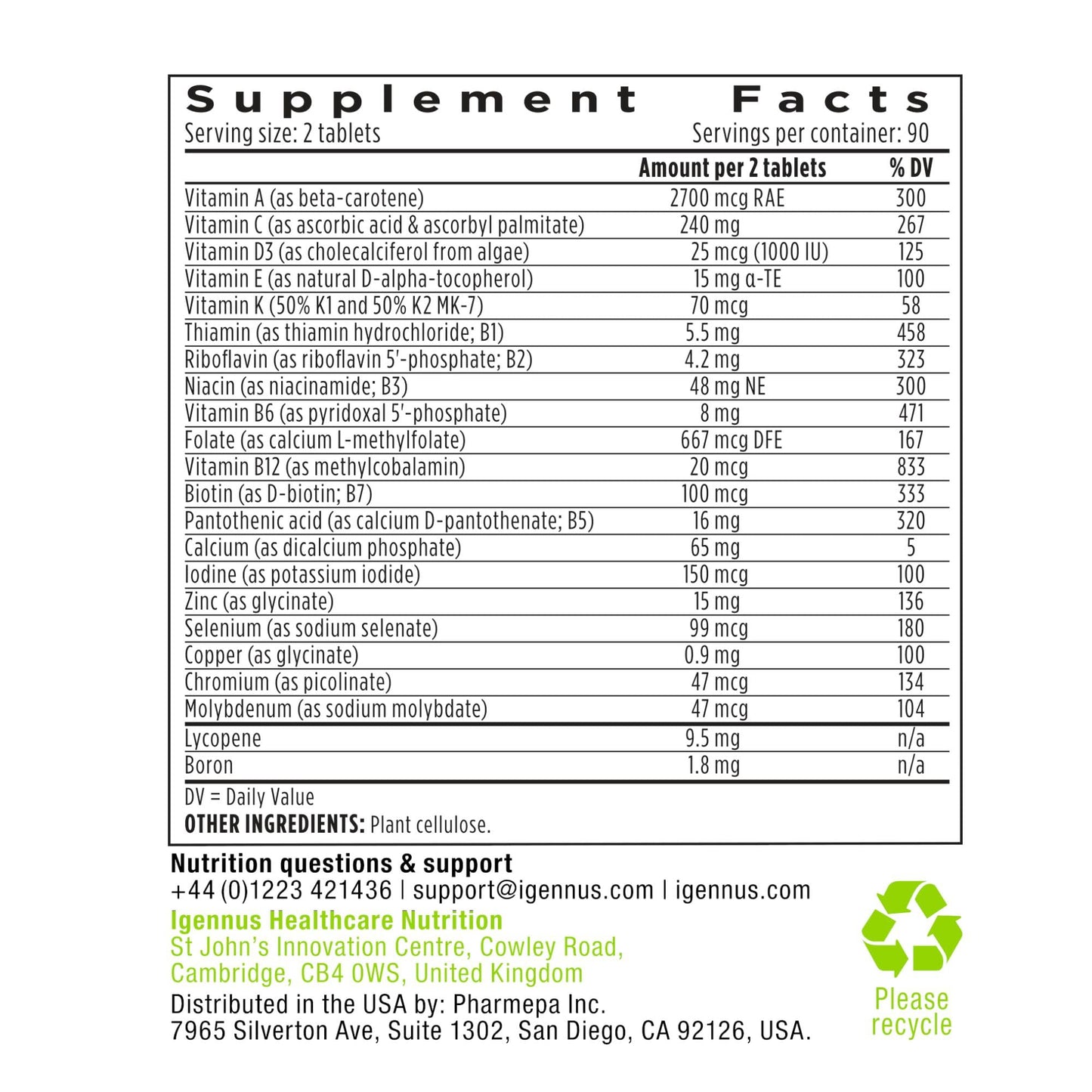 Igennus Healthcare Nutrition Methylated Multivitamin for Men with 22 Actives Tablet, 180 Tablets