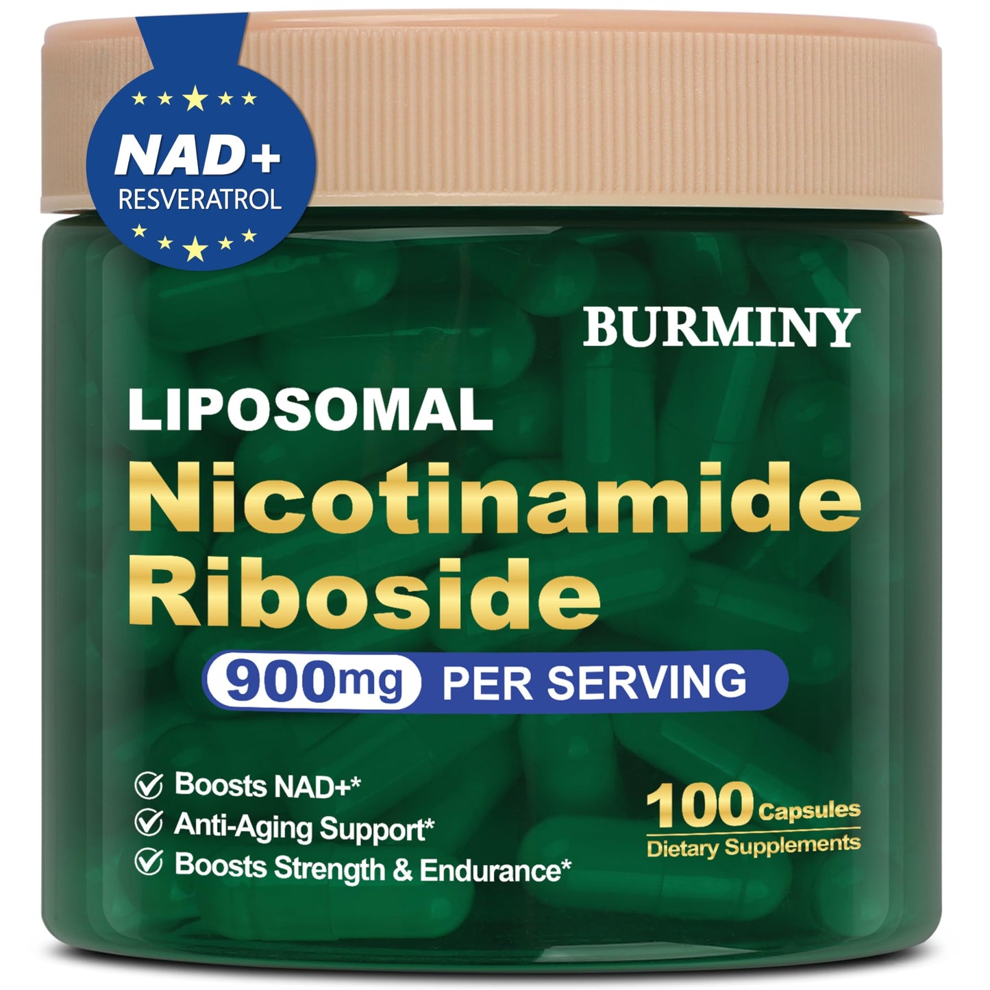BURMINY Nicotinamide Riboside Resveratrol 900mg Liposomal NR Capsules, 100 Count