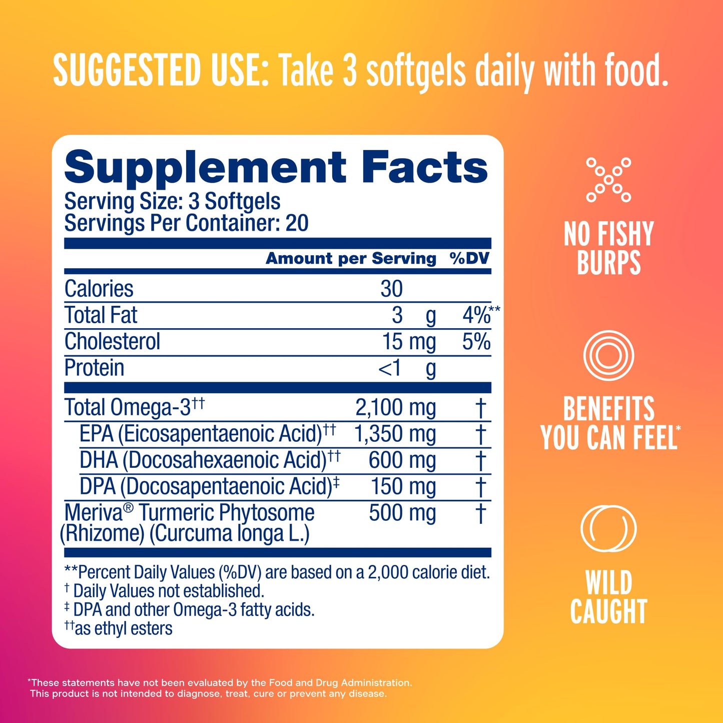 Oceanblue Omega-3 2100 w/Turmeric - Triple Strength DPA EPA DHA Omega-3 Supplement - Joint & Heart Support with Curcumin - Burpless Wild-Caught Fish Oil - Orange Flavor, 60 Softgels