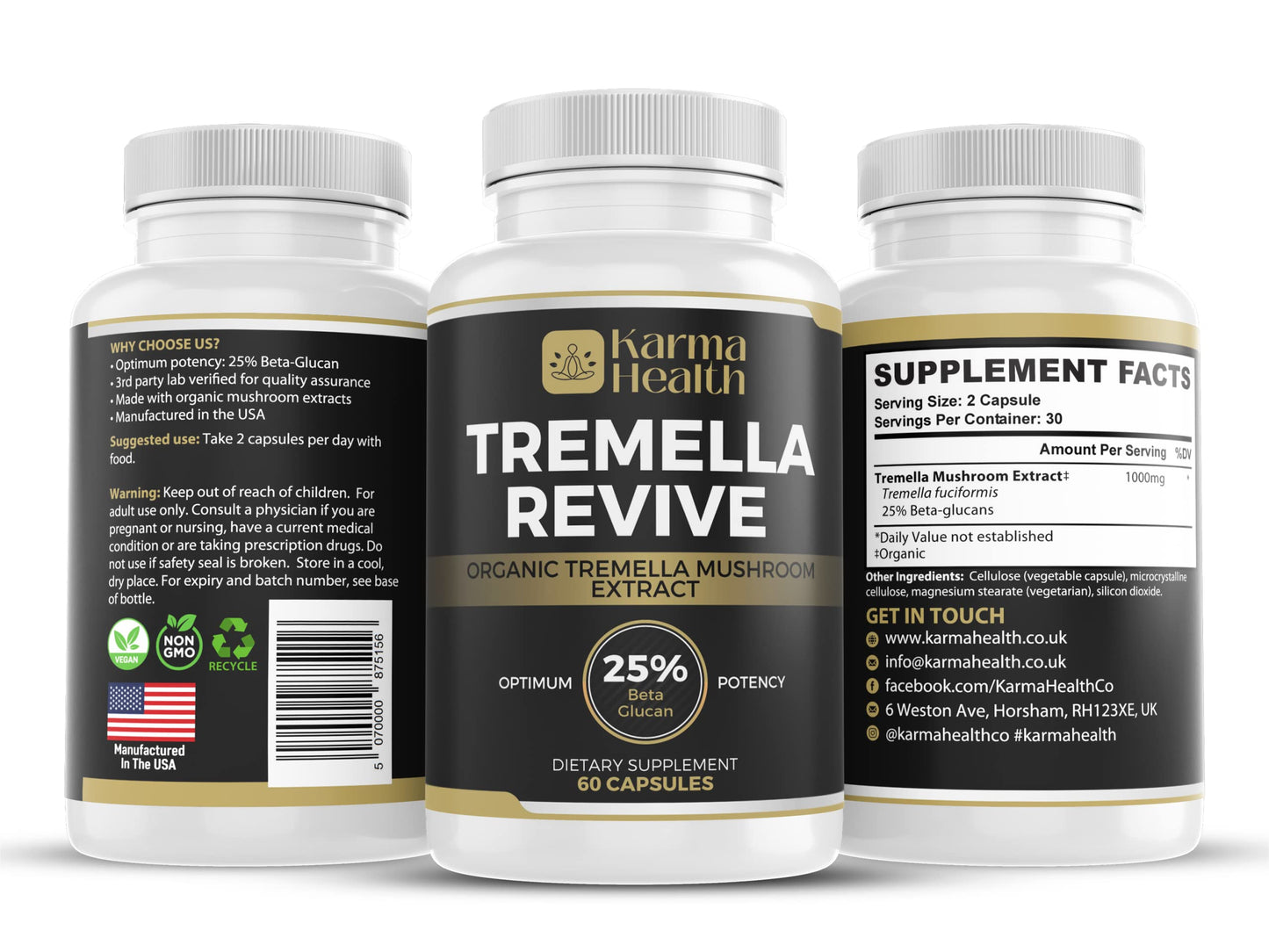KARMA HEALTH Tremella Mushroom Powder Capsules 1 Count