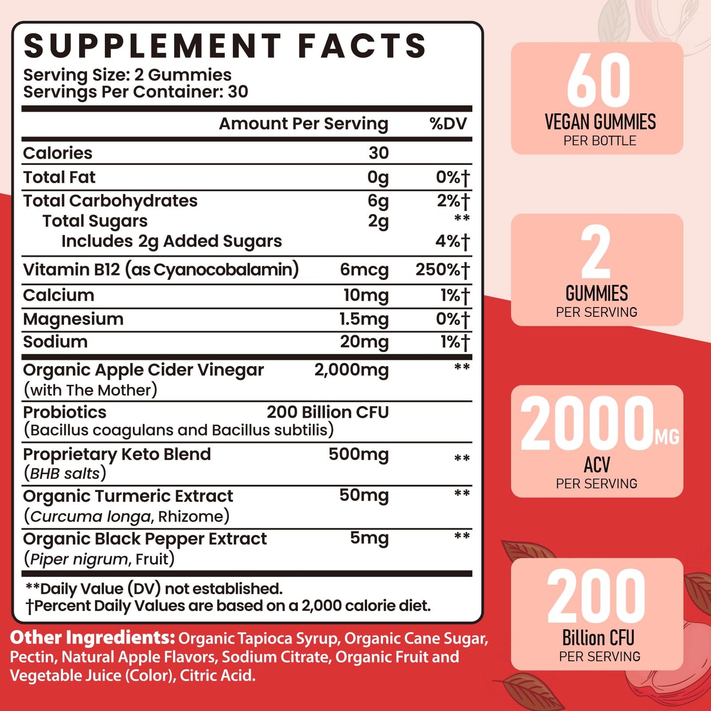 Bestwekk Apple Cider Vinegar Gummies Max Strength 2000mg ACV with Probiotics and B12, 120 Gummies