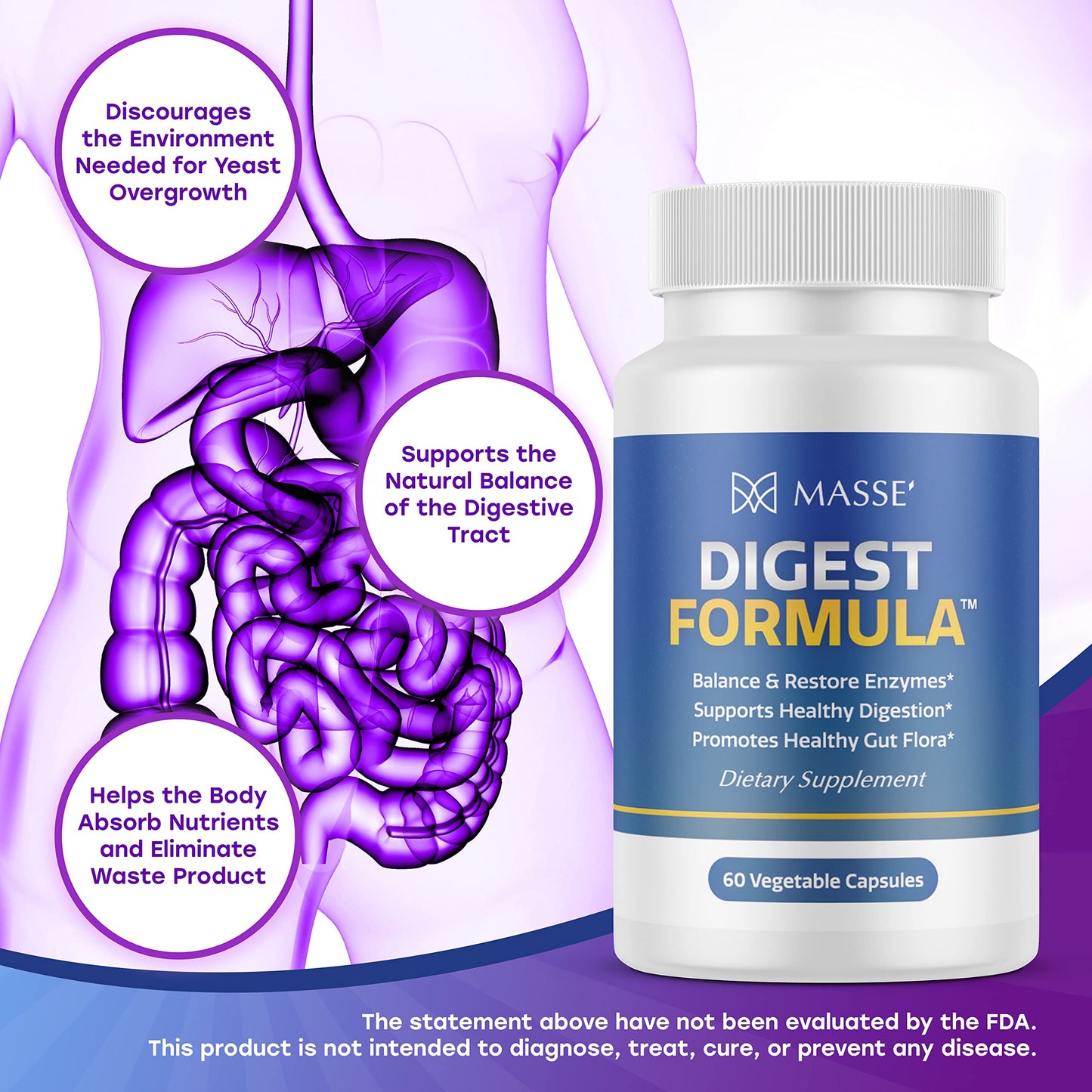 MASSE' Digest Formula Supplement Enzyme Boost Capsules 60 Count