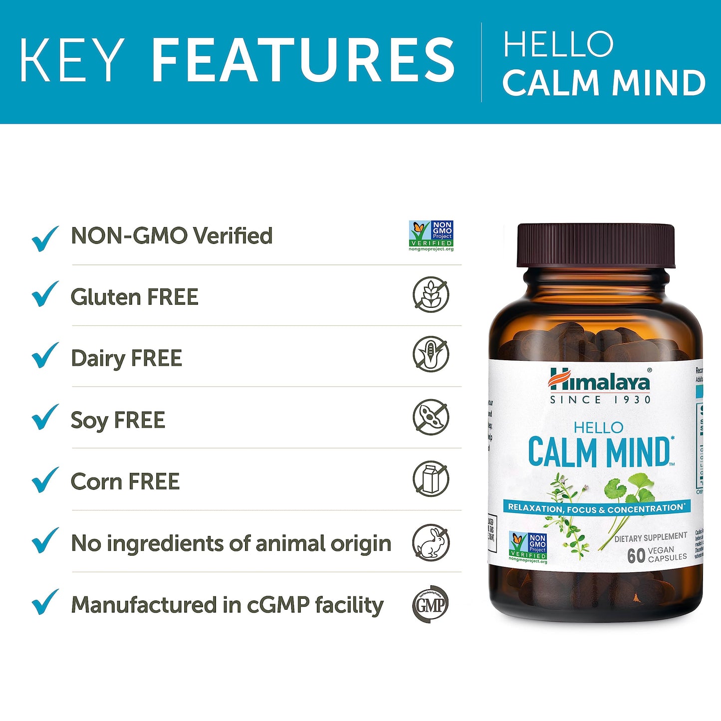 Himalaya Hello Calm Mind Herbal Supplement, 60 Capsules