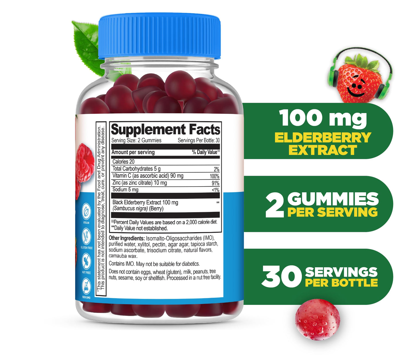 Lifeable Sugar Free Elderberry Gummies for Kids with Vitamin C and Zinc 60 Count