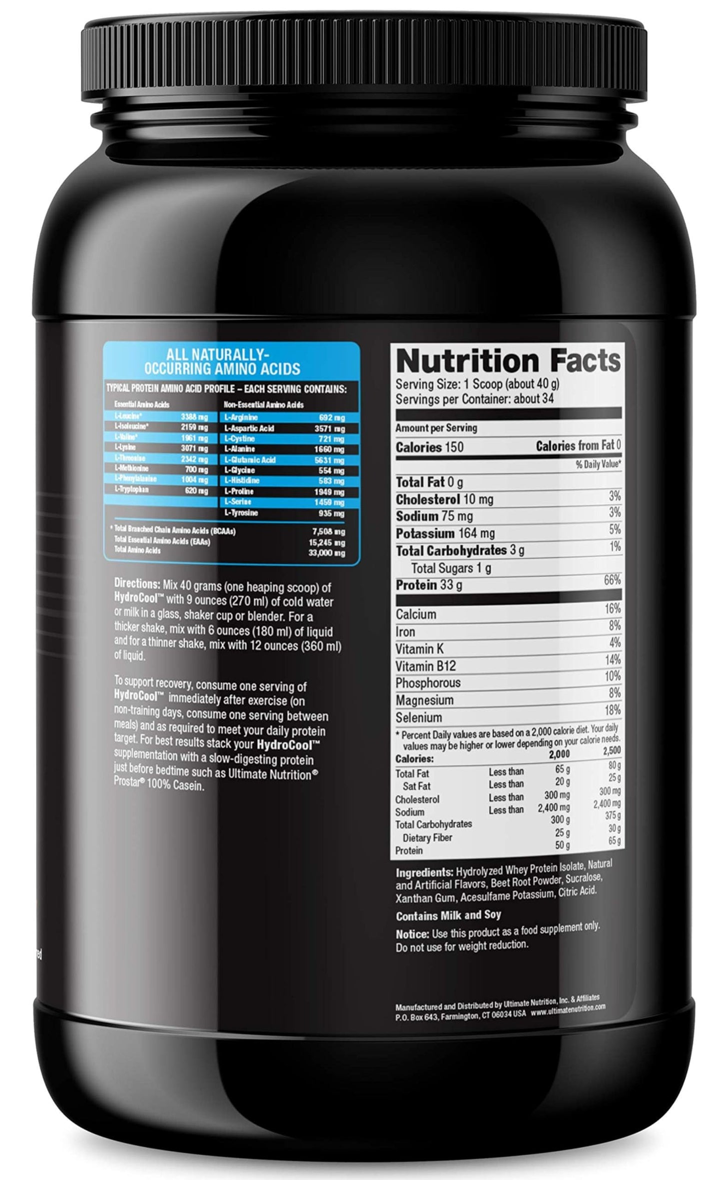 Ultimate Nutrition HydroCool Hydrolyzed Whey Isolate Protein Powder, Strawberry, 3 lb, 48 Servings