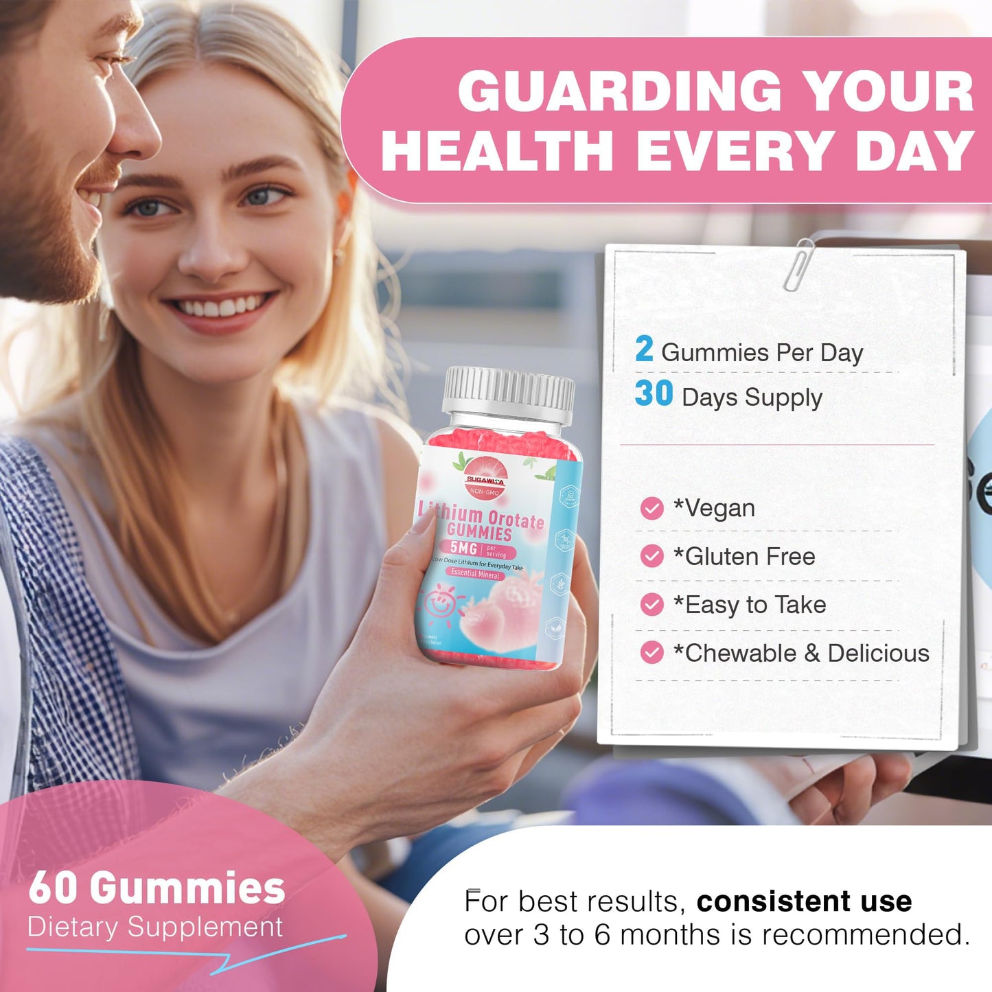 SUGAWITA Lithium Orotate 5mg Gummies, 60 Count