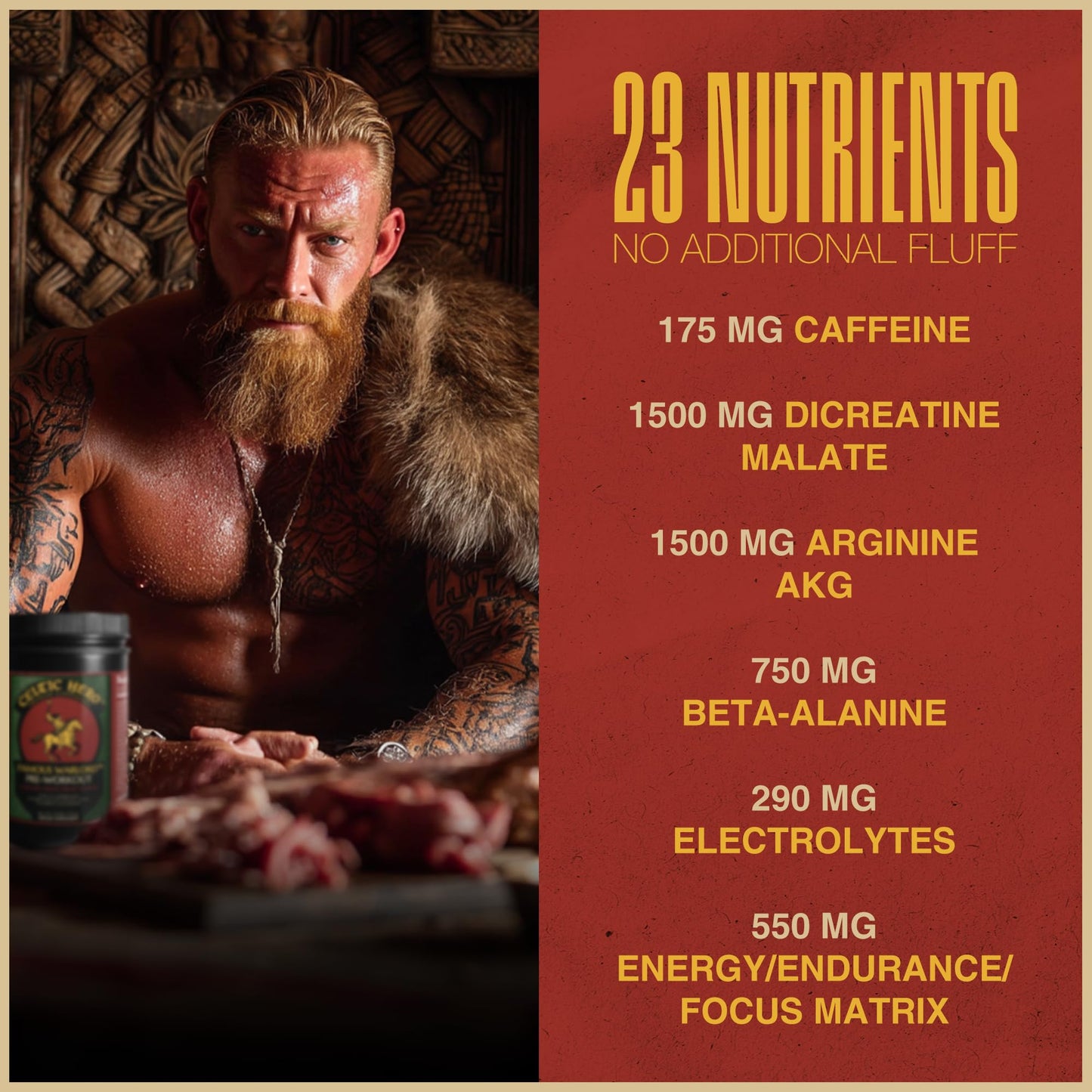 Celtic Hero Famous Warlord Pre-Workout for Men, Powder, 8.81 oz
