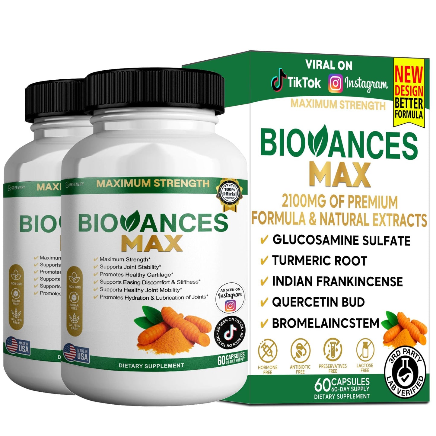 GREENVIFY Bioances Max Joint Support Supplement, Glucosamine (2), 60 Capsules