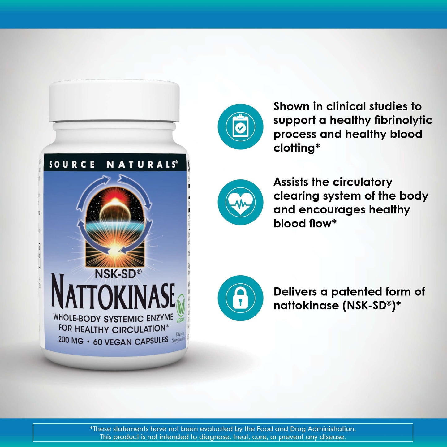 Source Naturals NSK-SD Nattokinase Whole Body Systemic Enzyme for Healthy Circulation, Capsule, 60 Count