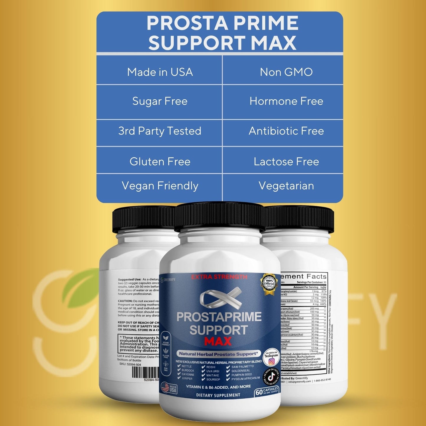 GREENVIFY Prostaprime Support Max Extra Strength Prostate Supplement Herbal Blend with Saw Palmetto Capsule, 60 Count