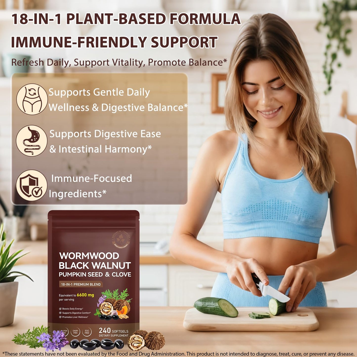 Maaoun Wormwood Black Walnut Clove Cleanse 18-in-1 Herbal Complex for Intestinal & Digestive Balance with Pumpkin Seed, Turmeric, Garlic, Oregano & Berberine, 240 Capsules