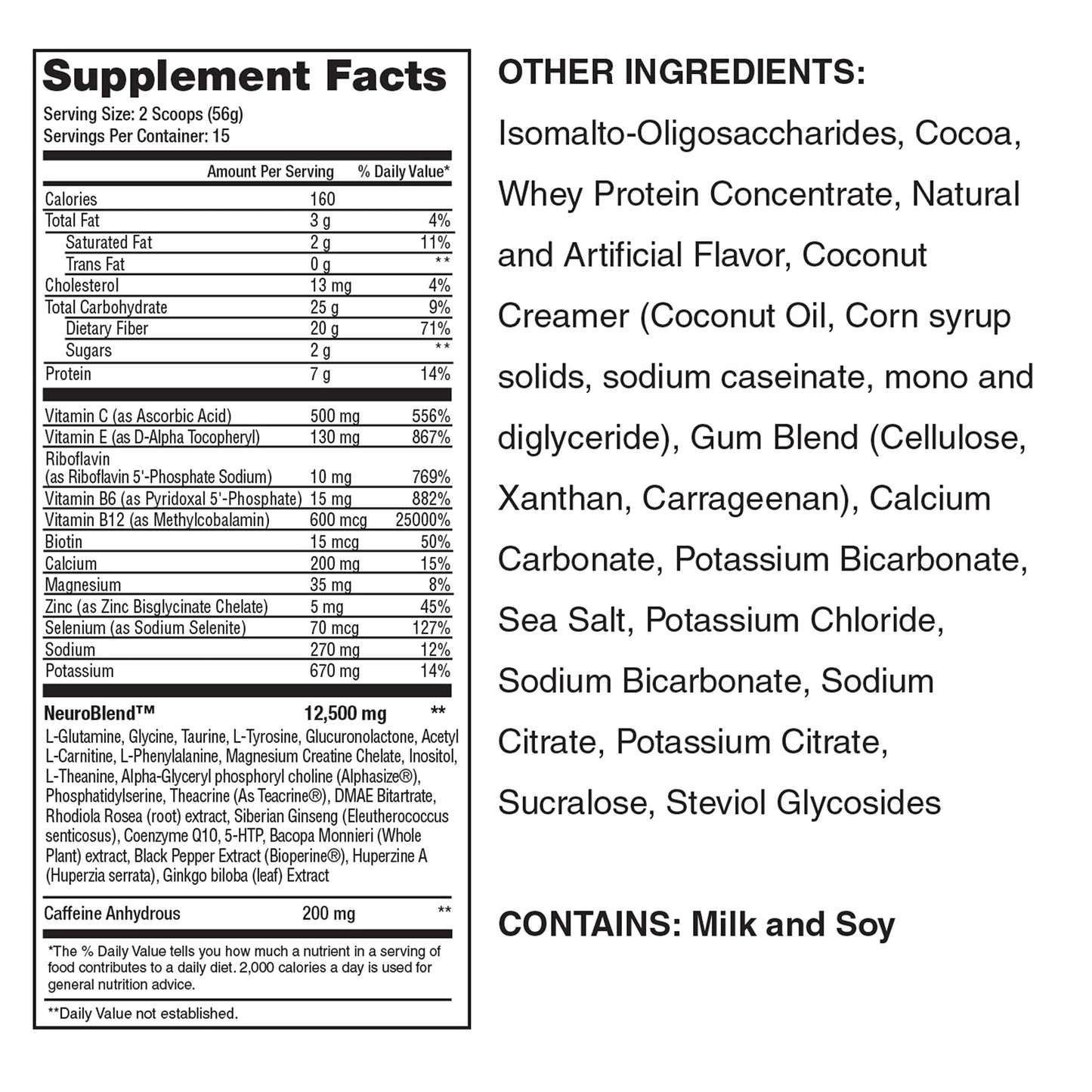 LEAN1 Neuro Chocolate, Mental Energy Drink Powder, 29.6