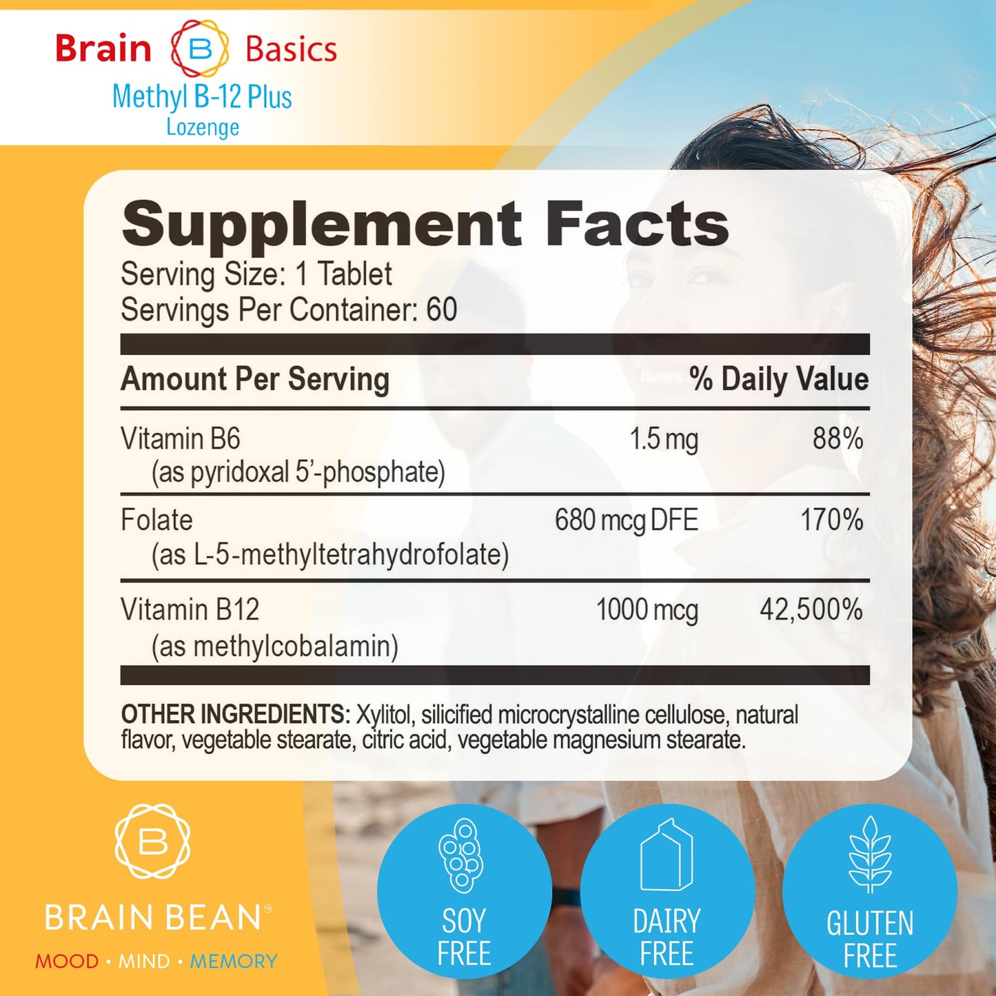 Brain Bean Extra Strength Methyl B-12 & Methyl Folate Tablets, 60 Tablets