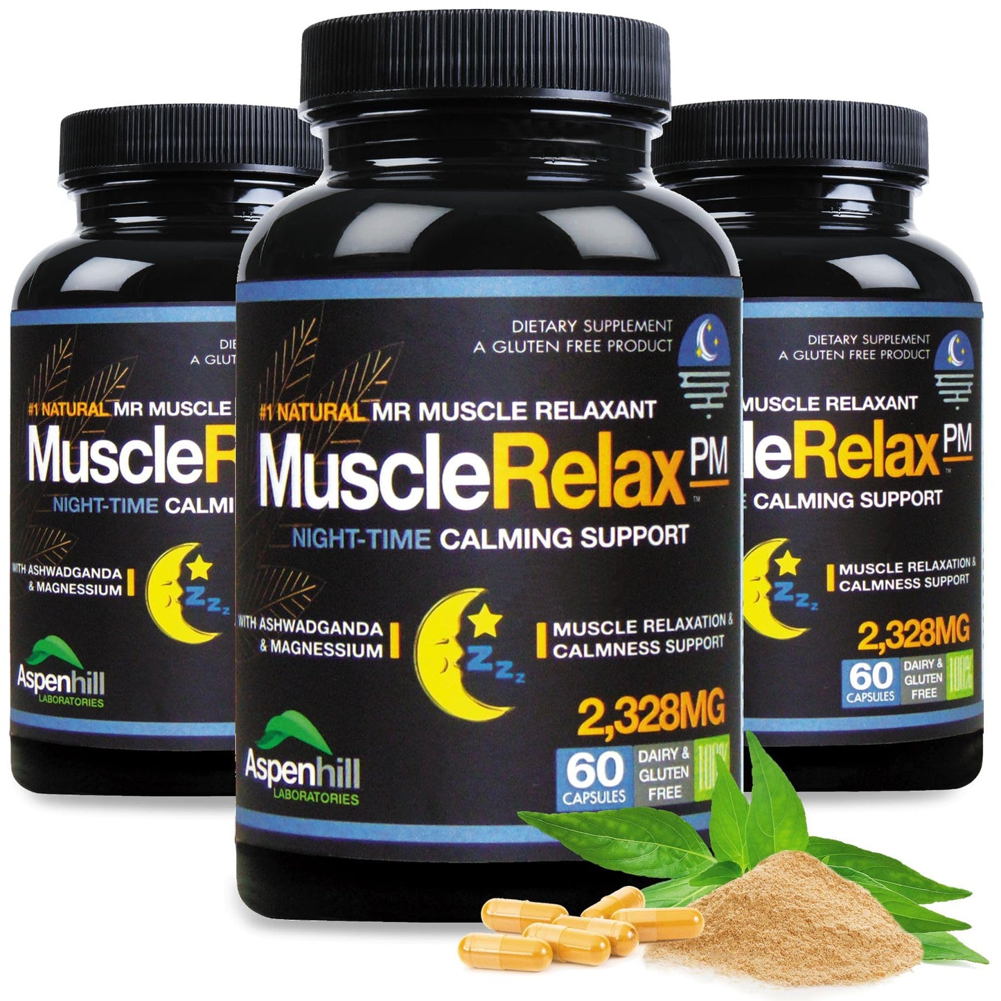Aspenhill Laboratories Muscle Relax PM Relaxation - Calmness - Night Time Capsule, 60 Count