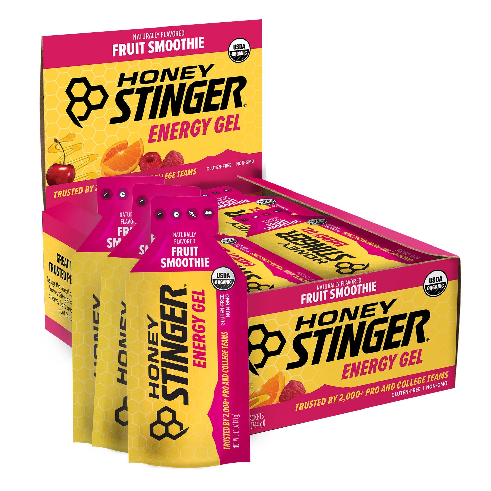 Honey Stinger Organic Fruit Smoothie Energy Gel, Gluten Free & Caffeine Free, for Exercise, Running and Performance, Sports Nutrition for Home & Gym, Pre and Mid Workout, 24 Pack, 26.4 Ounce