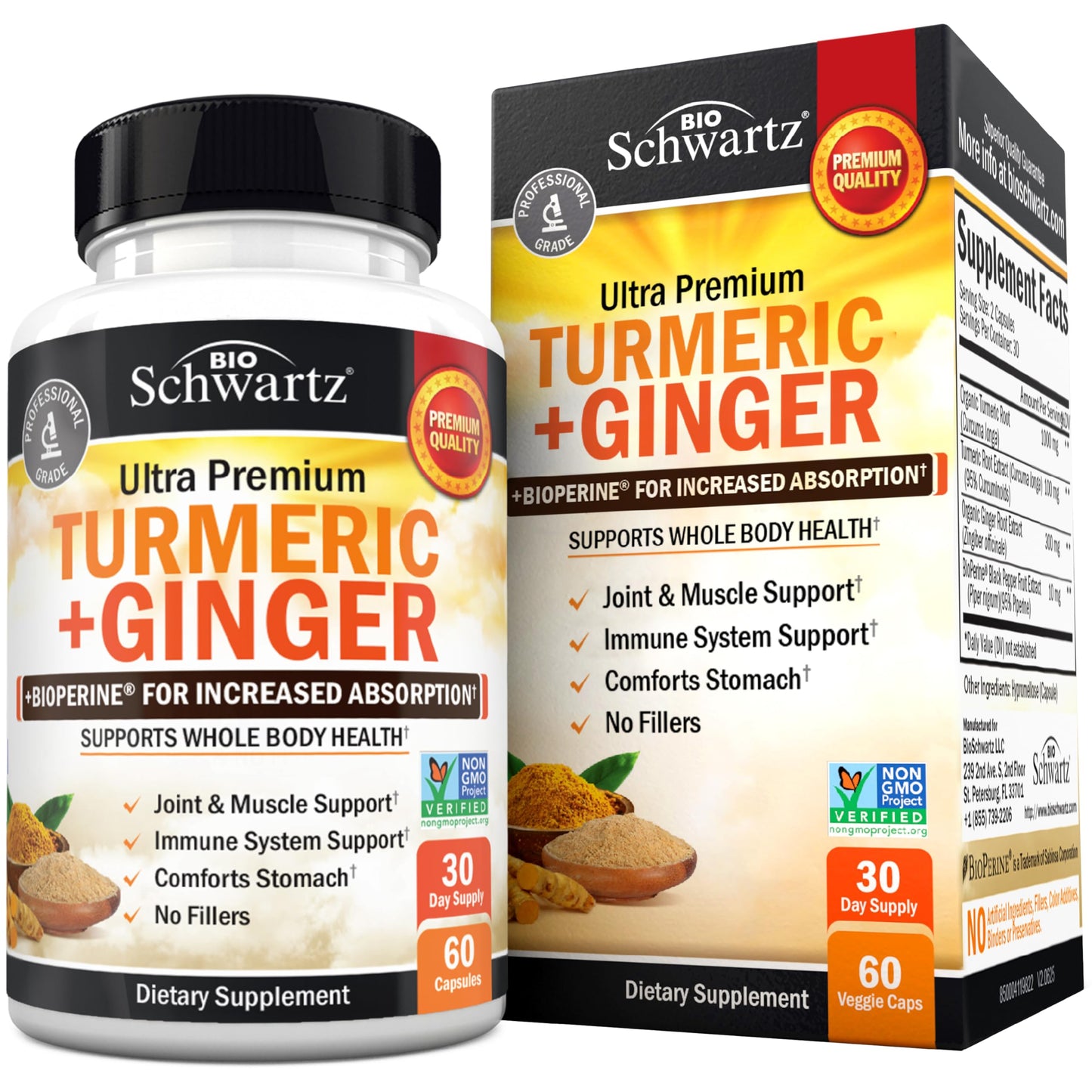 BioSchwartz Turmeric Curcumin and Ginger Supplement 60 Capsules