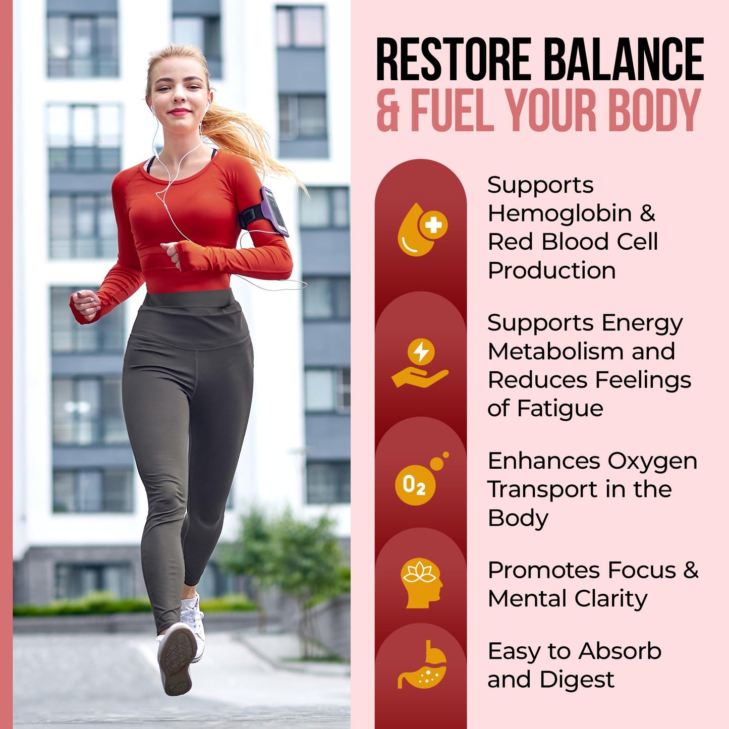 Nature's Nectar Blood Builder Iron Supplement – Slow Release Iron Capsules with Vitamin B-12, Folic Acid & Vitamin C, Supports Red Blood Cell Production, 60 Capsules