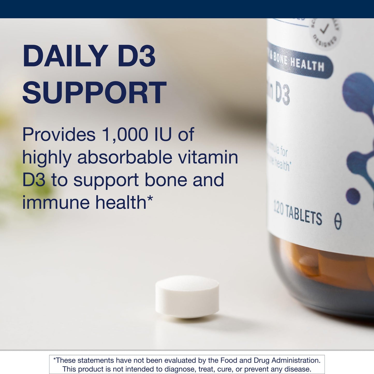 Metagenics Vitamin D3 1000 IU Supplement Tablet, 120 Count