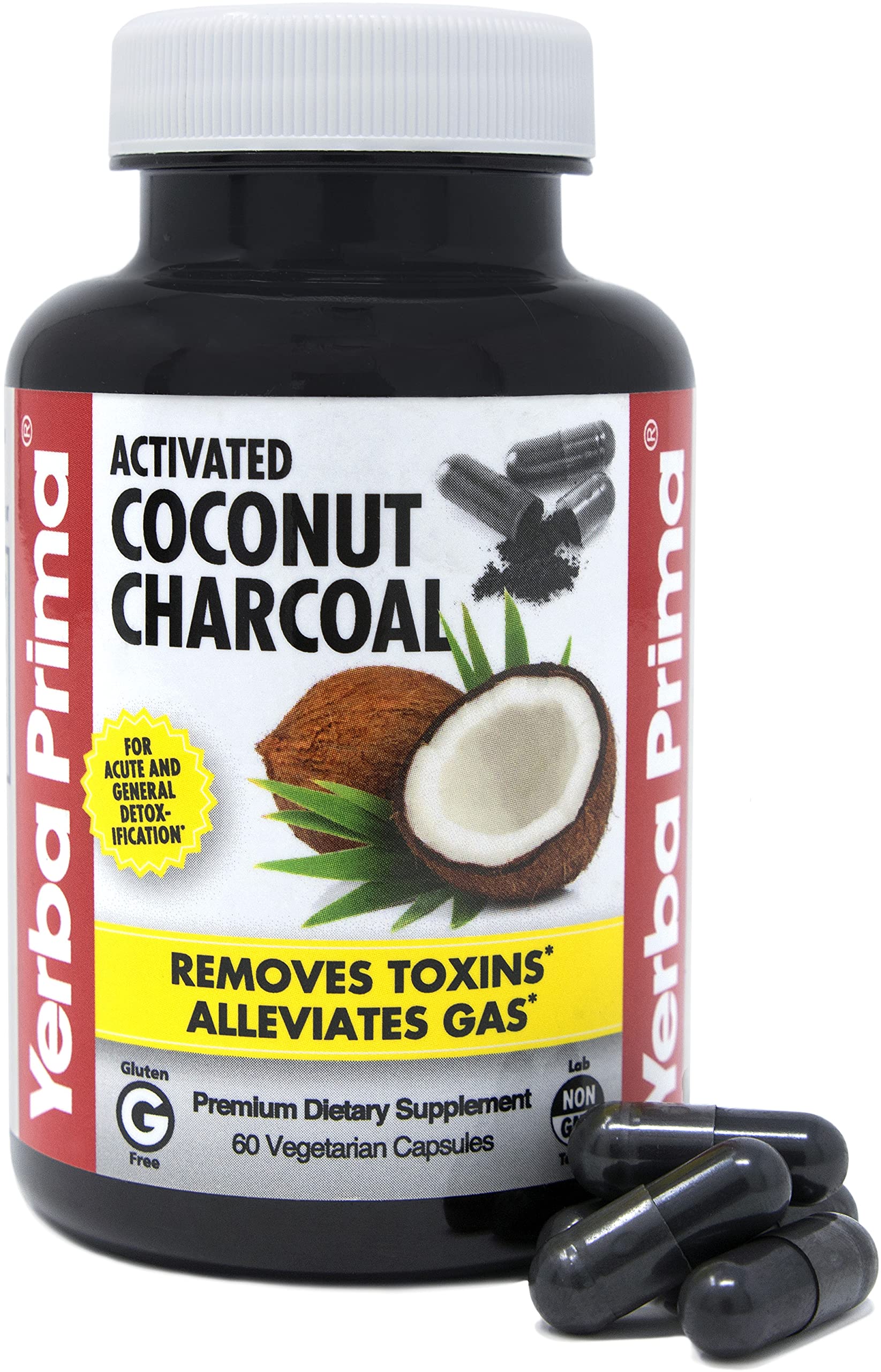 Yerba Prima Activated Coconut Charcoal Capsules, 60 Count