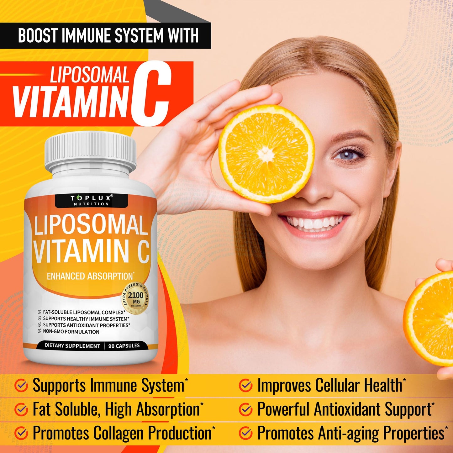 Toplux Liposomal Vitamin C 2100mg High Absorption Fat Soluble VIT C Capsule 90 Count