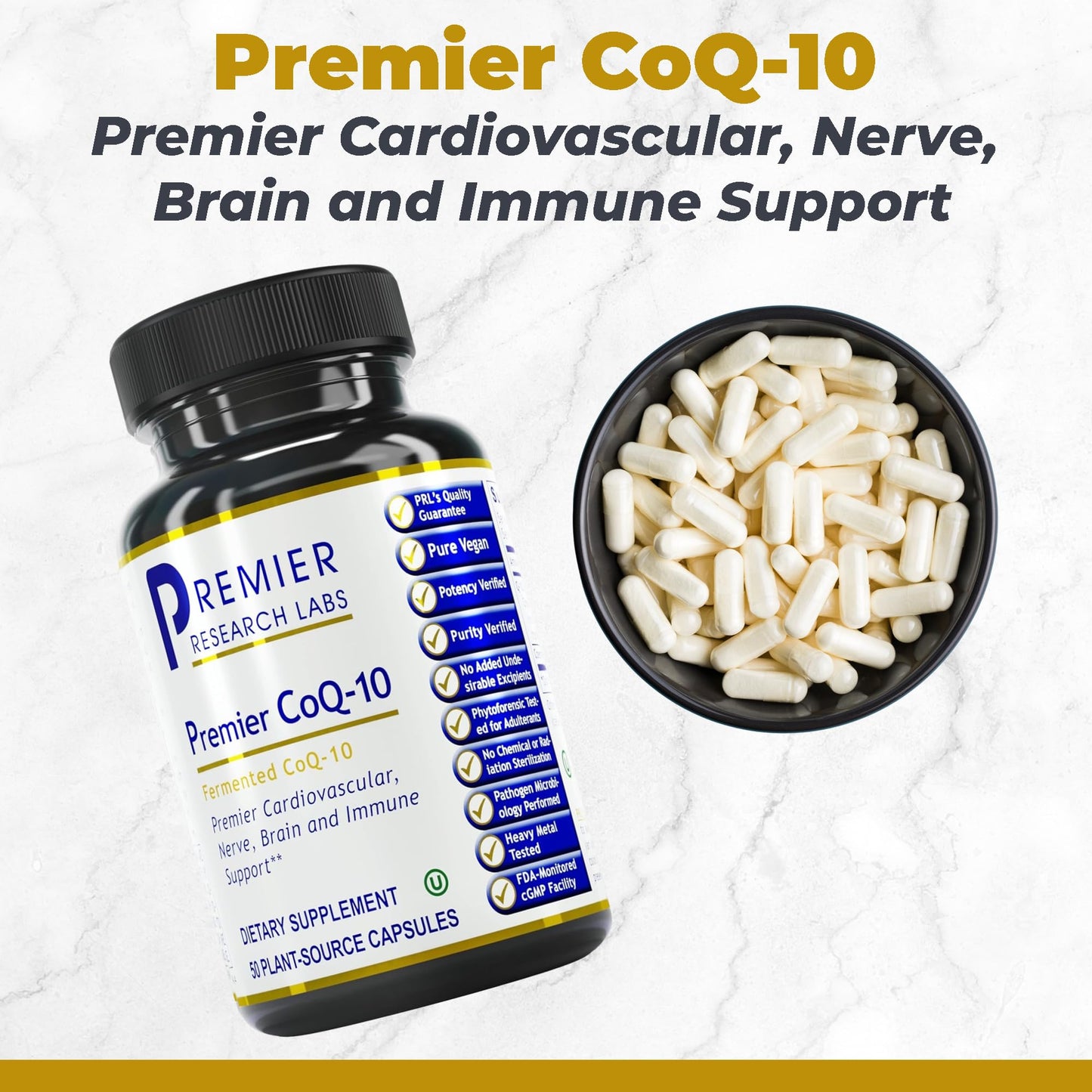 Premier Research Labs CoQ10 Coenzyme Q10 Supplement, 100mg Capsules, Ubiquinol Co Enzyme Q-10 with Red Algae & MCT Oil, 50 Vegetarian Capsules