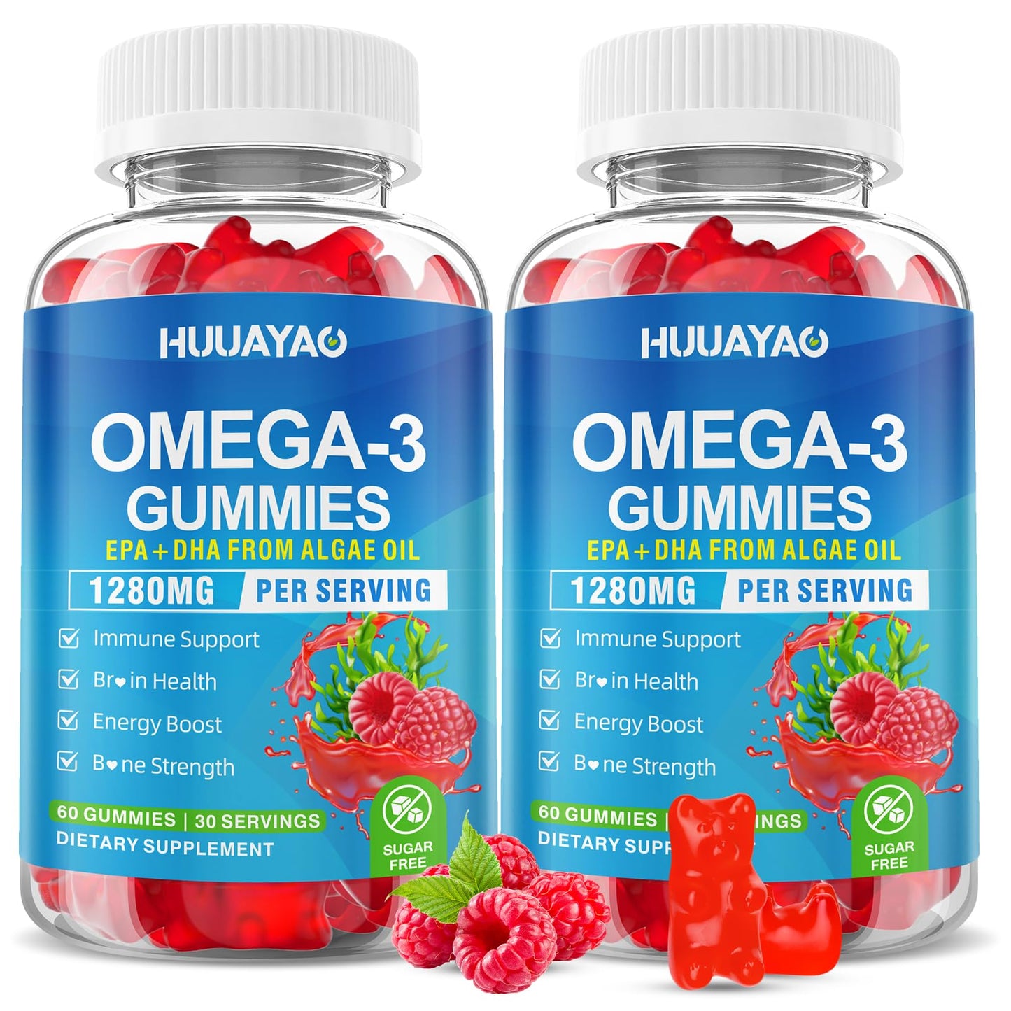 HUUAYAO Vegan Omega-3 Gummies 1280mg Gummy 120 Count
