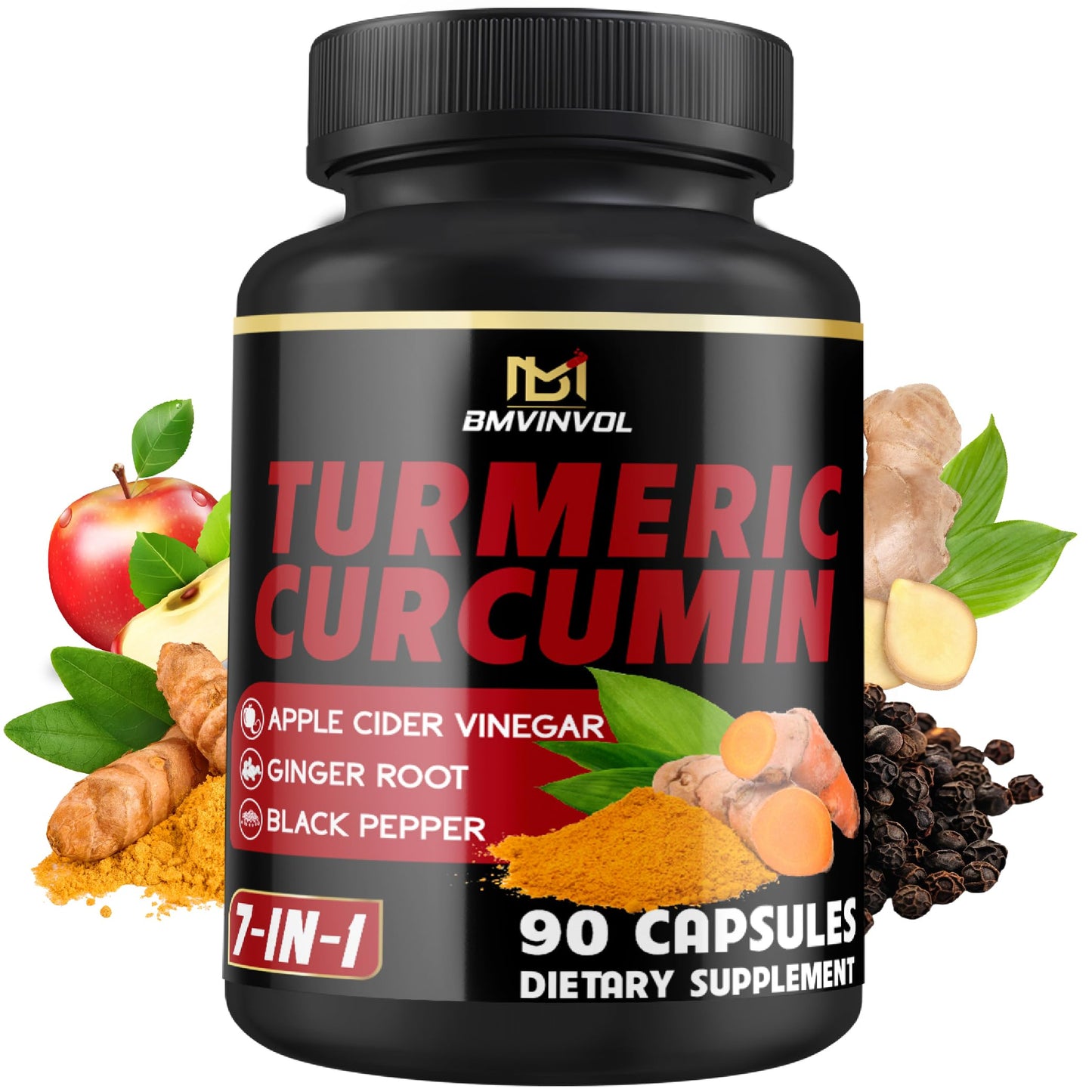 BMVINVOL Turmeric Curcumin Supplement Capsules, 90 Count