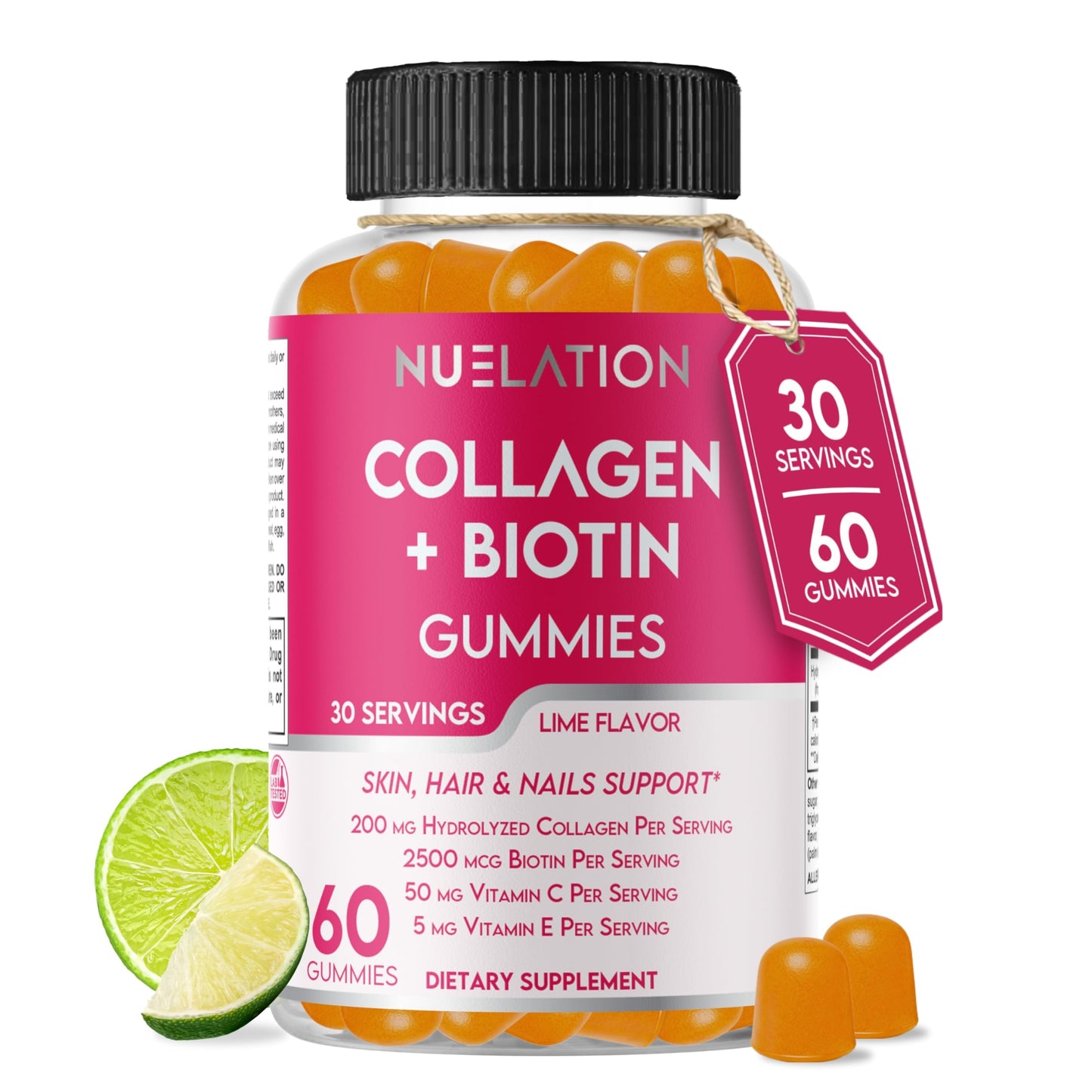 NUELATION Hydrolyzed Collagen Gummies with Biotin, 60 Count
