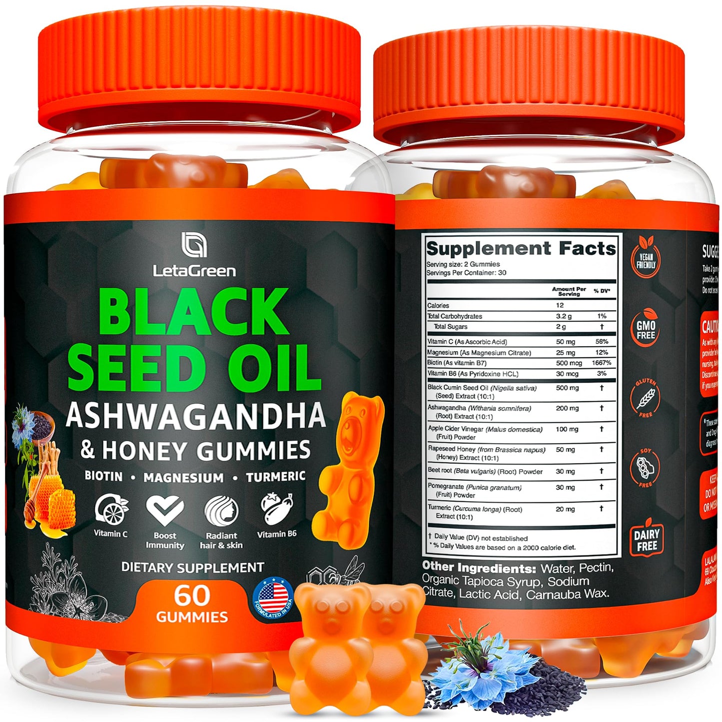 LetaGreen Black Seed Oil Gummies 500mg 60 Count