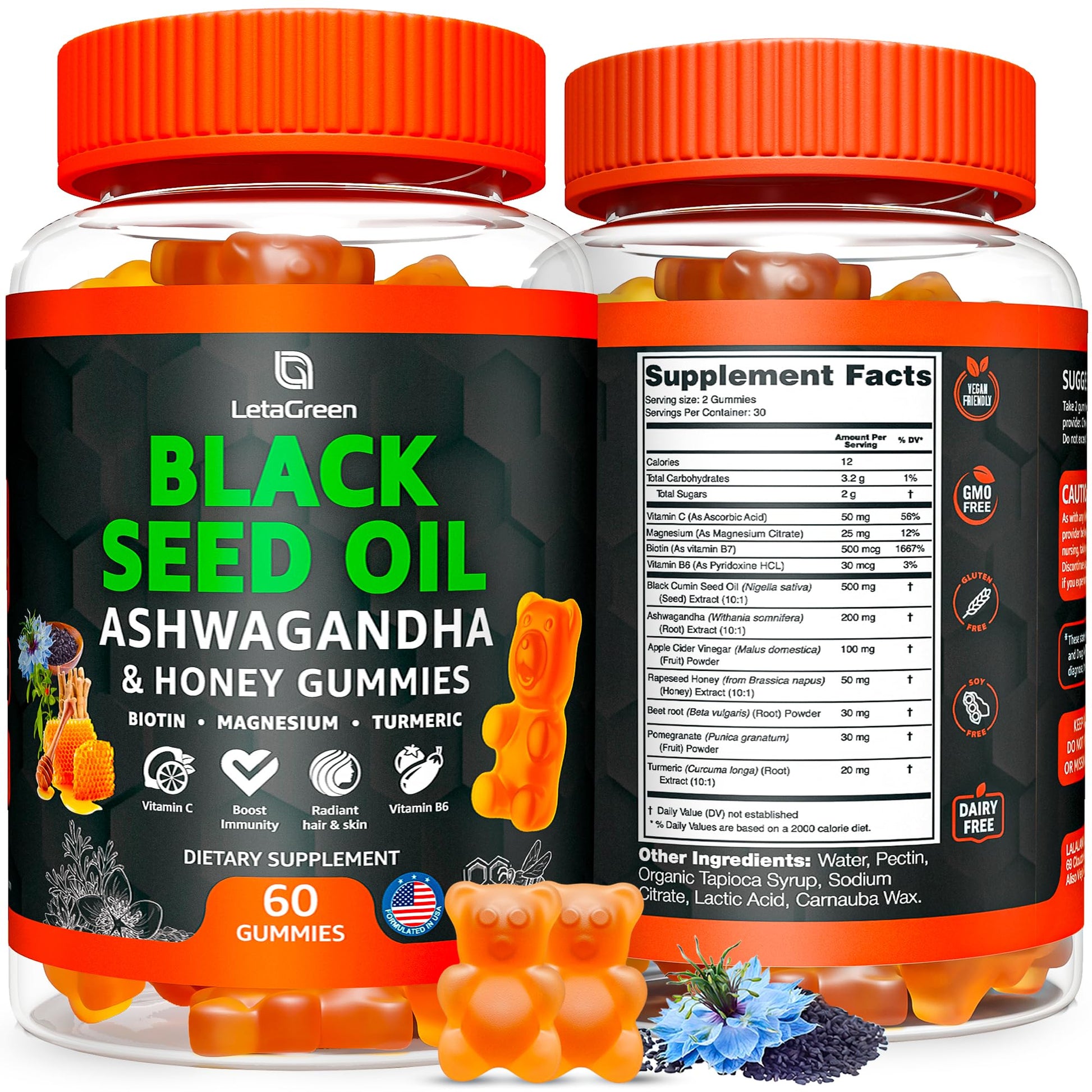 LetaGreen Black Seed Oil Gummies 500mg 60 Count