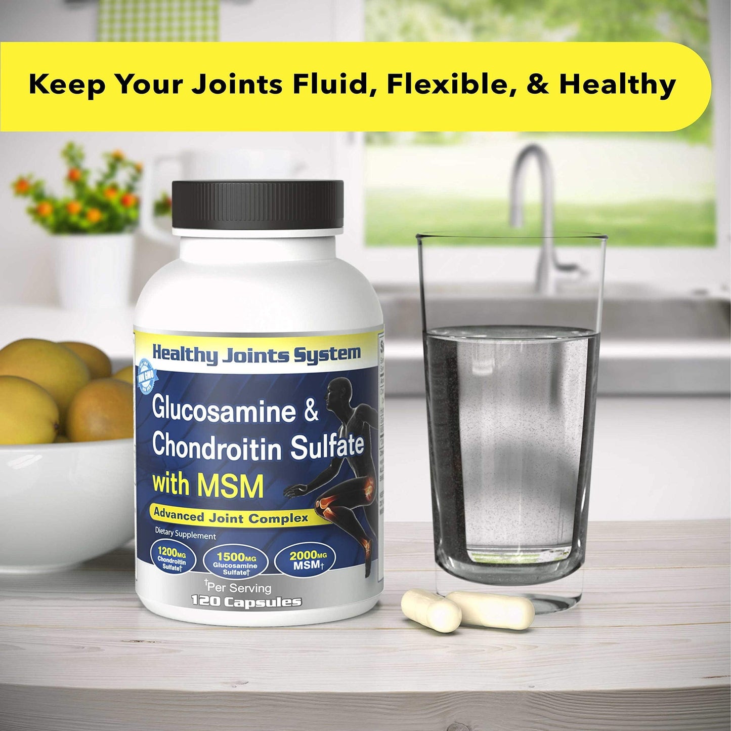 Healthy Joints System Glucosamine Chondroitin MSM Supplement for Joint & Bone Health 120 Capsules