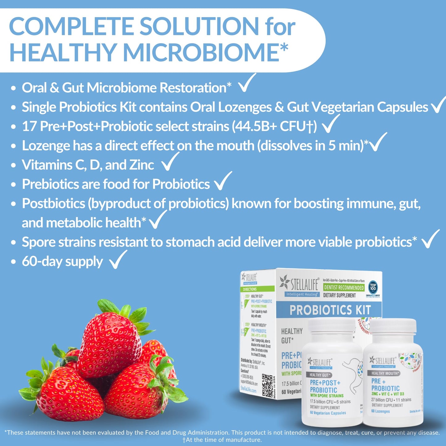 StellaLife Probiotics Oral & Gut Prebiotics Post Probiotics Kit Capsule & Lozenges 120