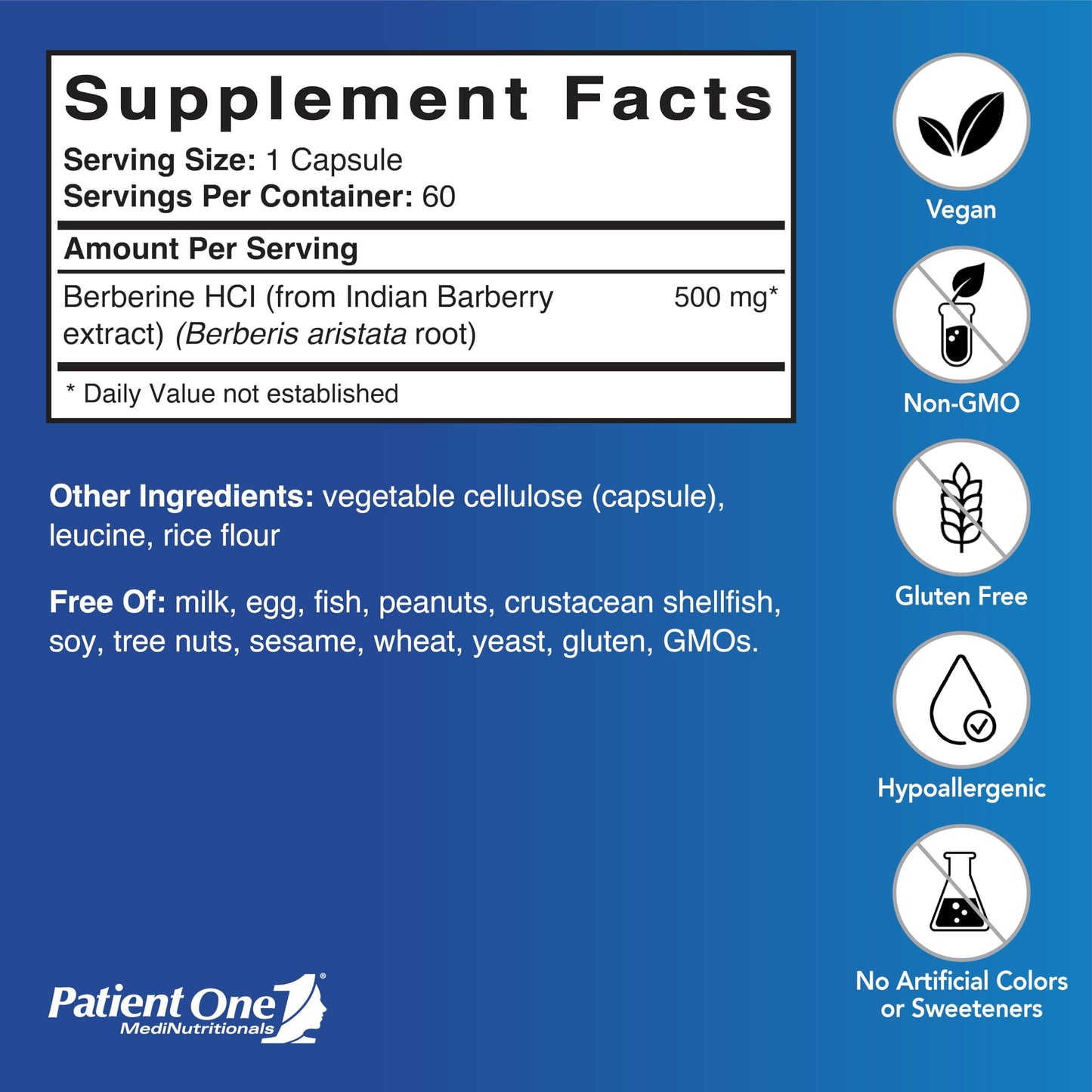 Patient One Berberine 500 mg Capsule, 60 Capsules