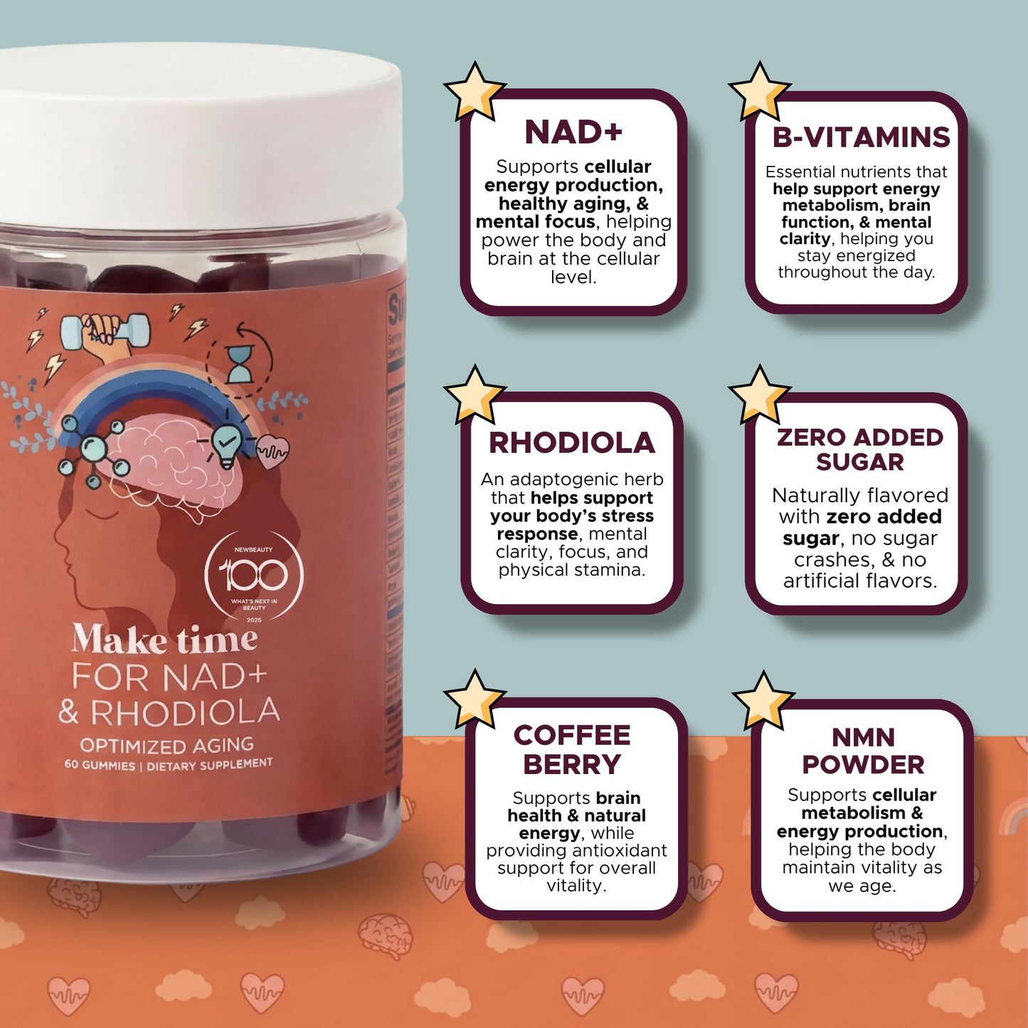 MAKE TIME NAD+ Supplement Gummies for Women, 60 Gummies