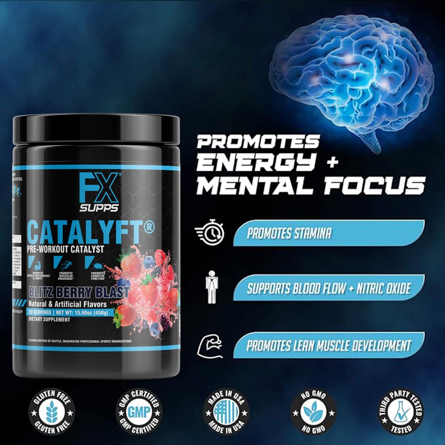 FXSUPPS Catalyft Pre-Workout Powder Blitz Berry Blast 18.9