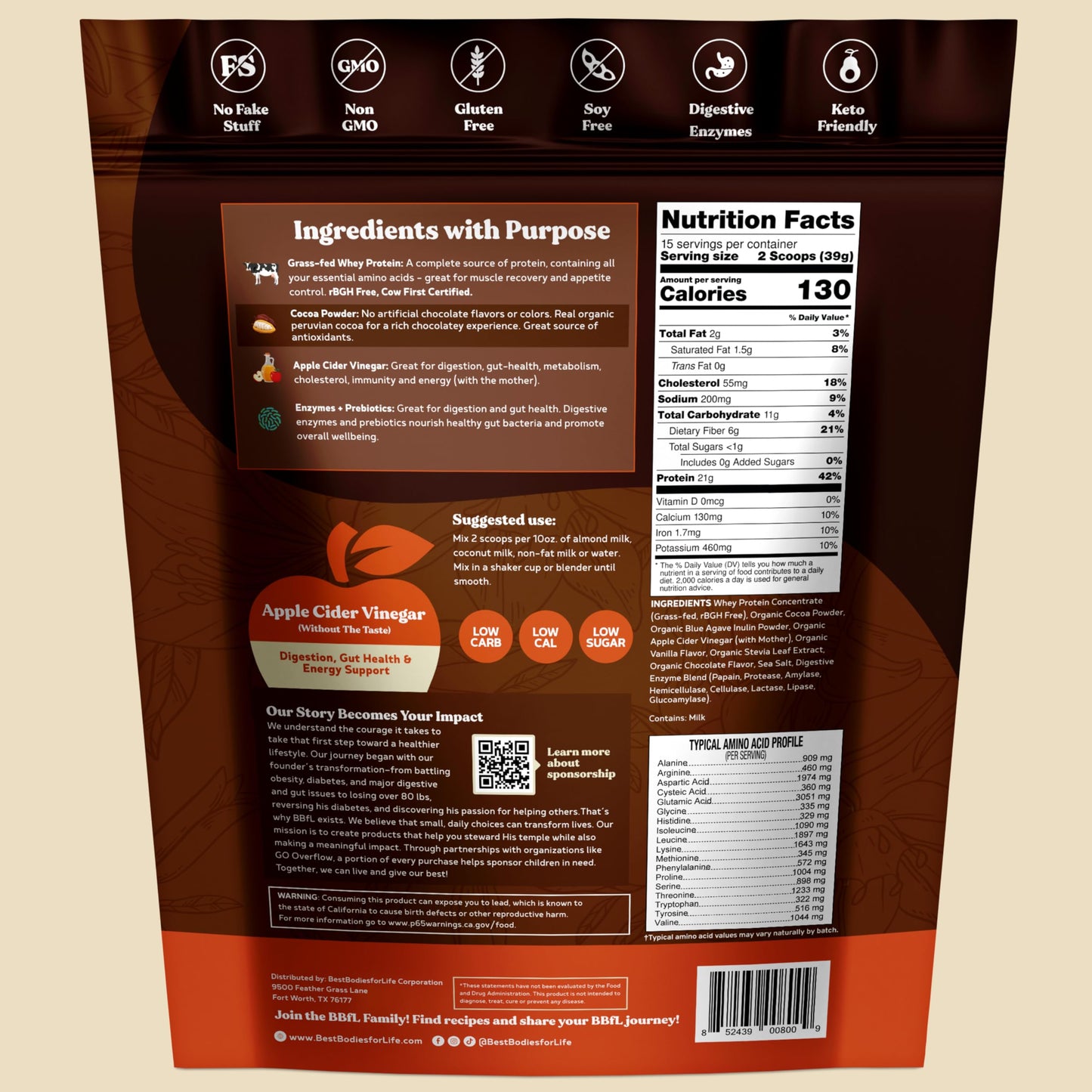 BBfL Grass-Fed Whey Protein Shake Powder, 20.6 Ounce