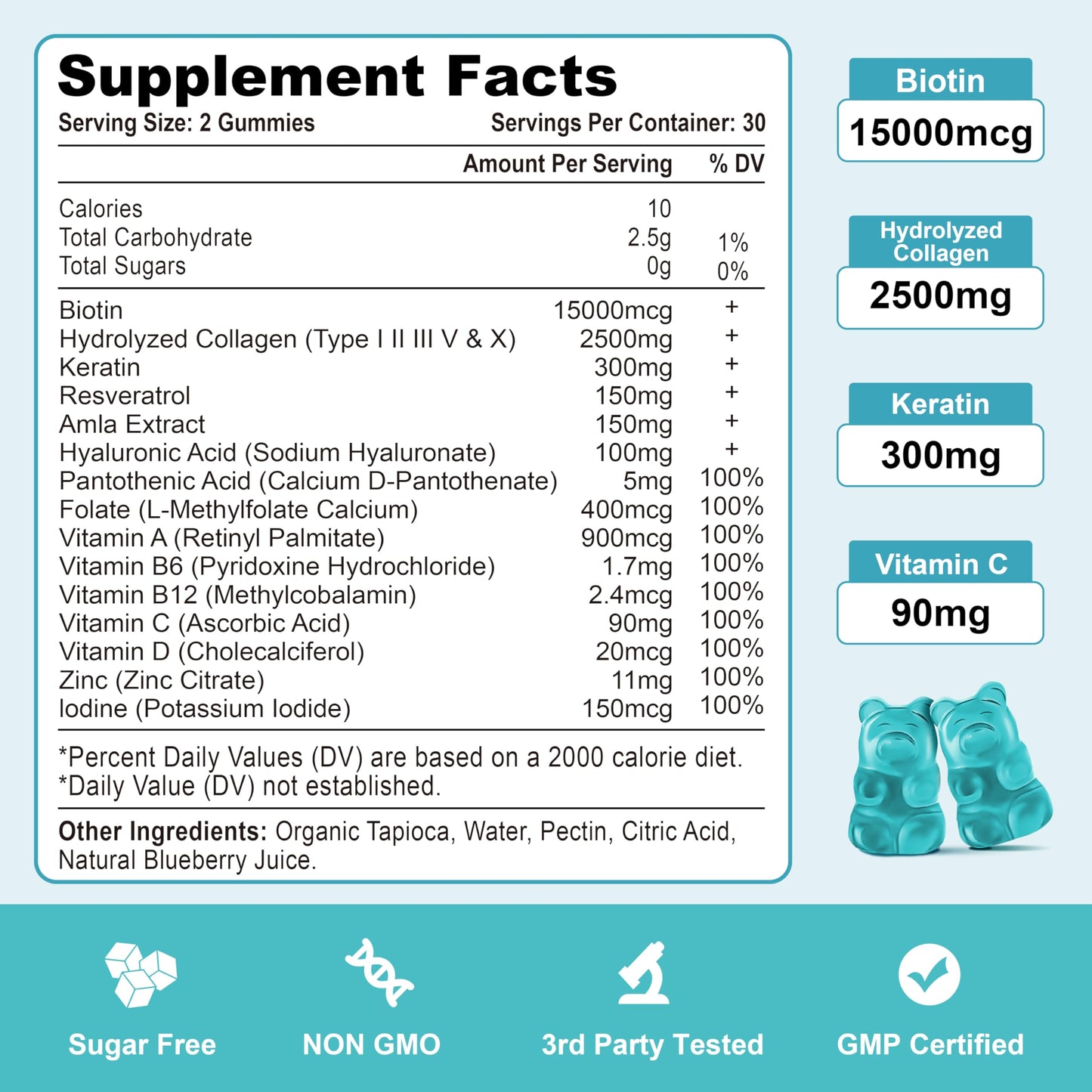 Vazatisi Biotin with Collagen Gummies for Hair, Skin & Nails, 120 Count