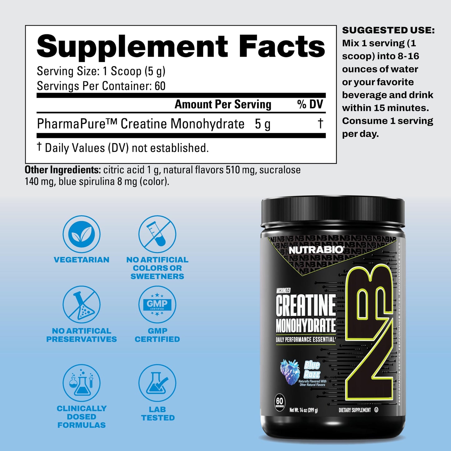 NutraBio Pure Micronized Creatine Monohydrate Powder (14.08) 300 g