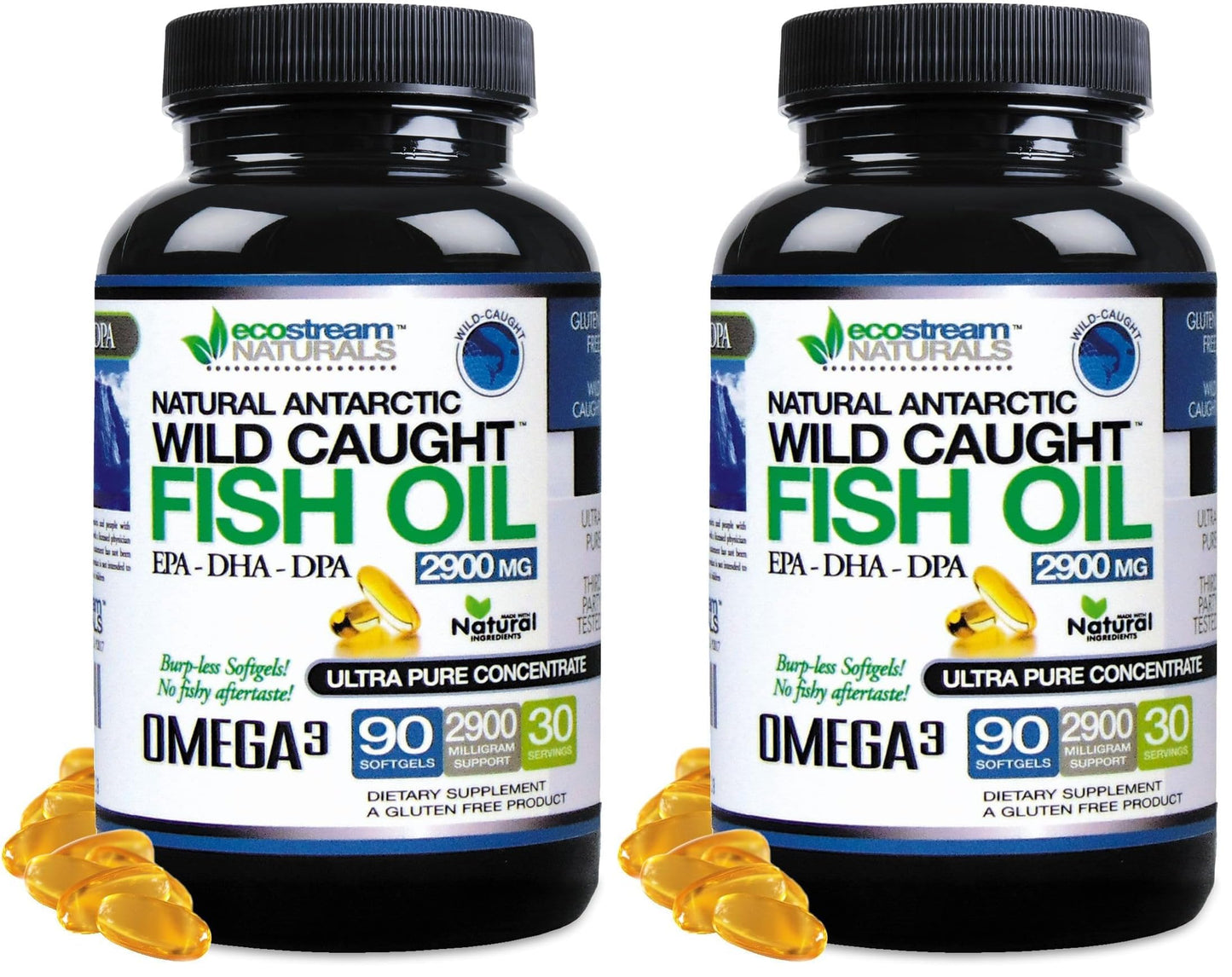 ecostream Naturals Wild Caught Omega 3 Fish Oil DPA-EPA-DHA Supplement 2,900 Milligrams Softgels 180