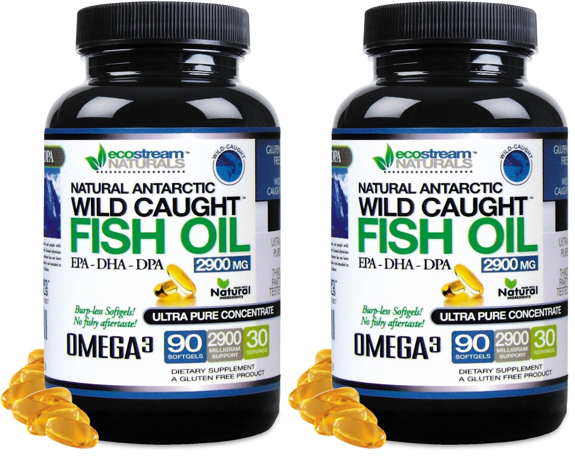 ecostream Naturals Wild Caught Omega 3 Fish Oil DPA-EPA-DHA Supplement 2,900 Milligrams Softgels 180