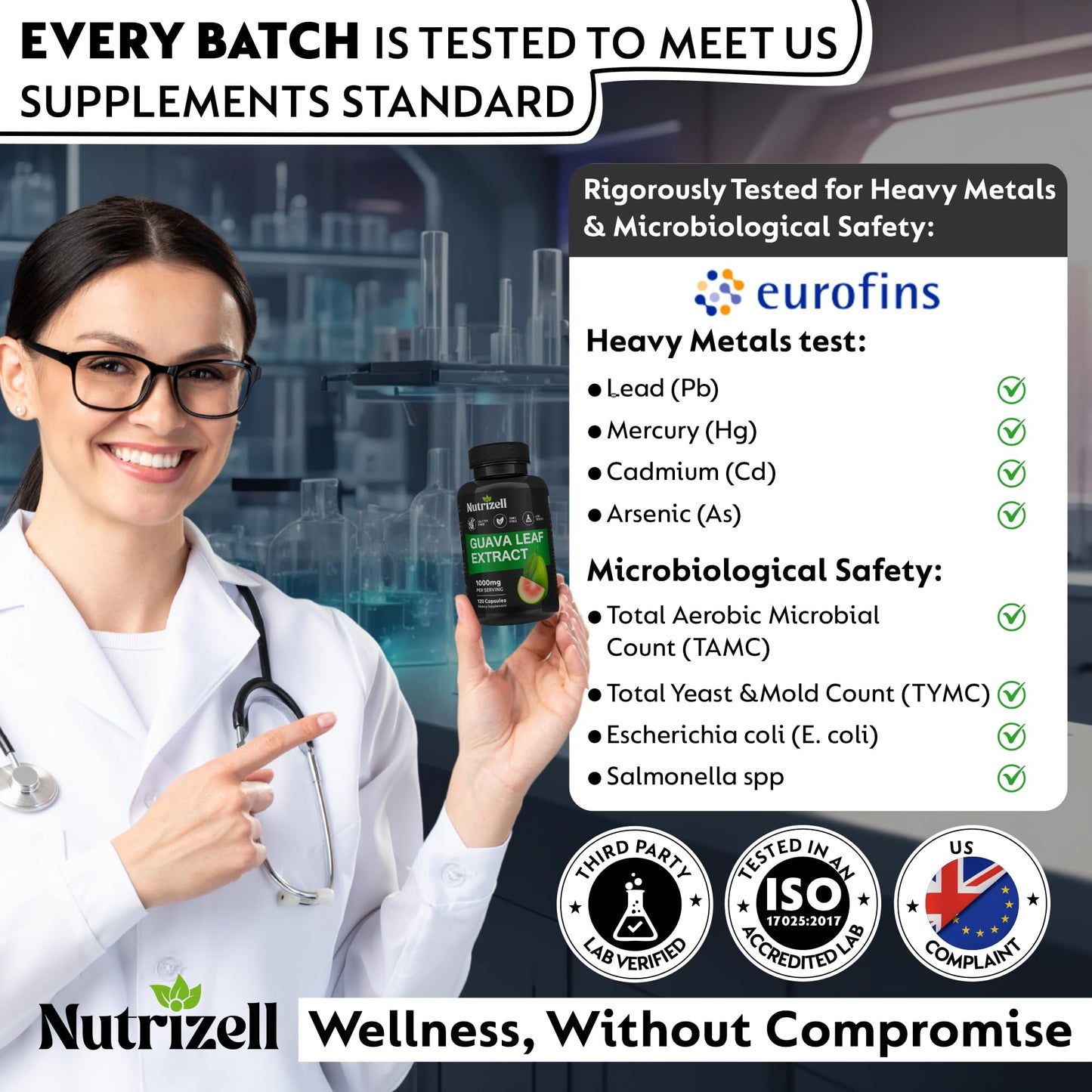 Nutrizell Guava Leaf Extract with Bitter Melon 1000mg Per Serving Herbal Guava Supplement for Metabolic Health & Digestion Support Capsules 120 Count