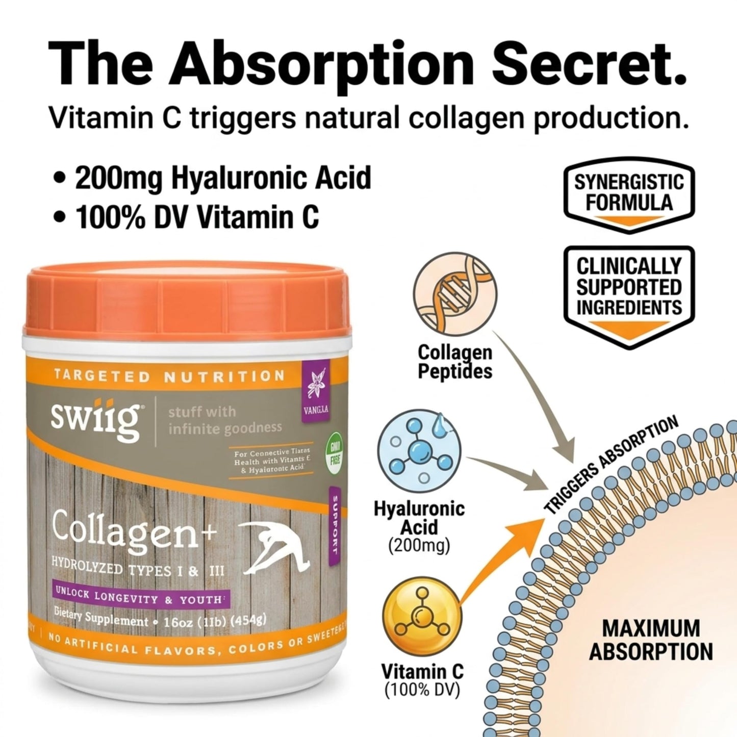 swiig Vanilla Collagen+ Protein Powder 16