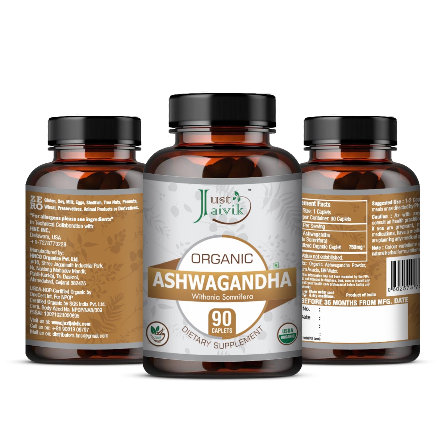 Just Jaivik Organic Ashwagandha Tablets 90 Count