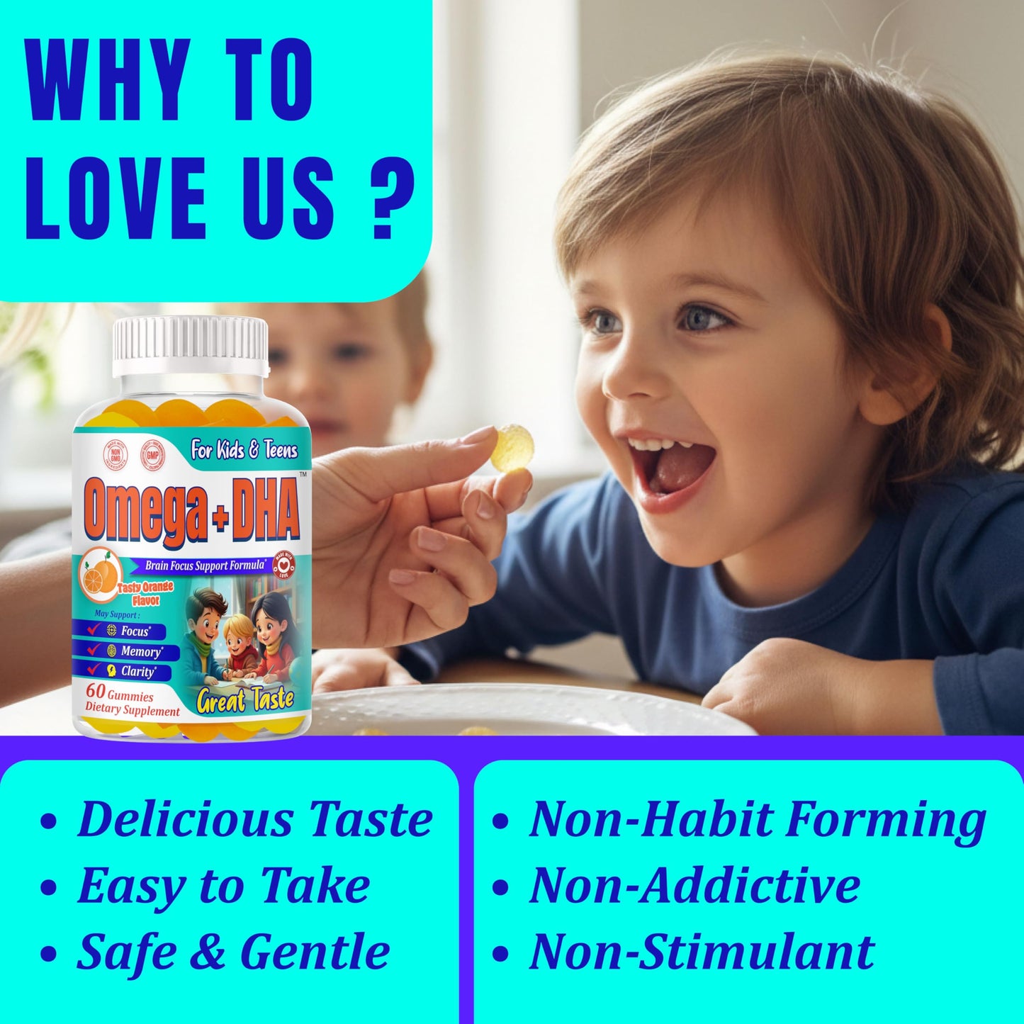 ROVita Omega + DHA Kids Omega 3 DHA Gummies, 60 Gummies