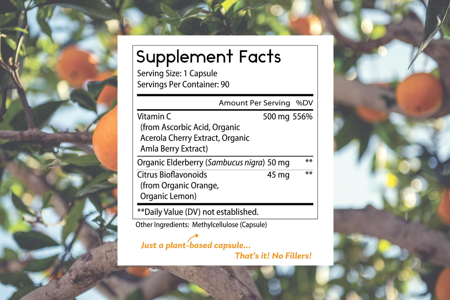 Thomas' all-natural Remedies Vitamin C Supplement with Organic Elderberry Capsules 90 Count