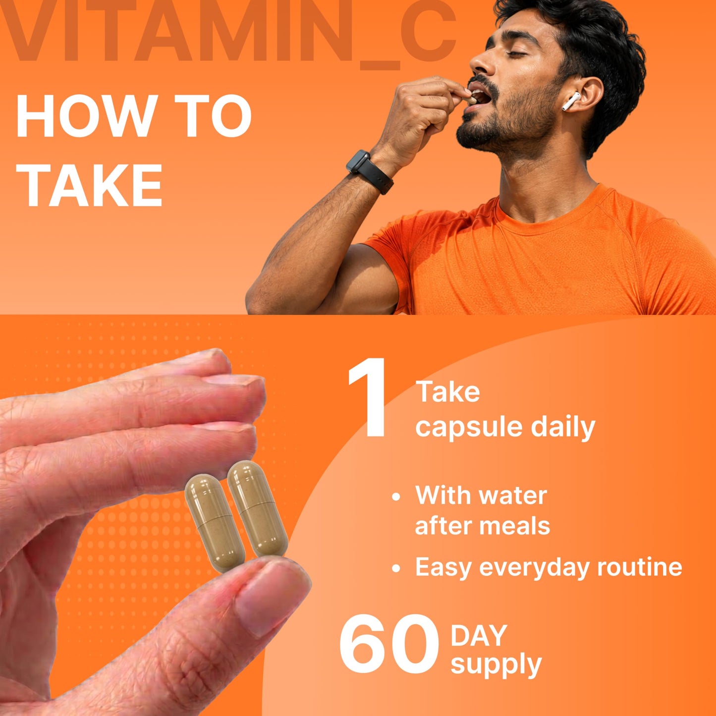 ORIBITE Vitamin C 500mg with Amla, Rose Hip & Acerola Cherry – Supports Immune & Antioxidant Health, Enhances Skin, Boosts Energy & Iron Absorption – 60 Vegetarian Capsules