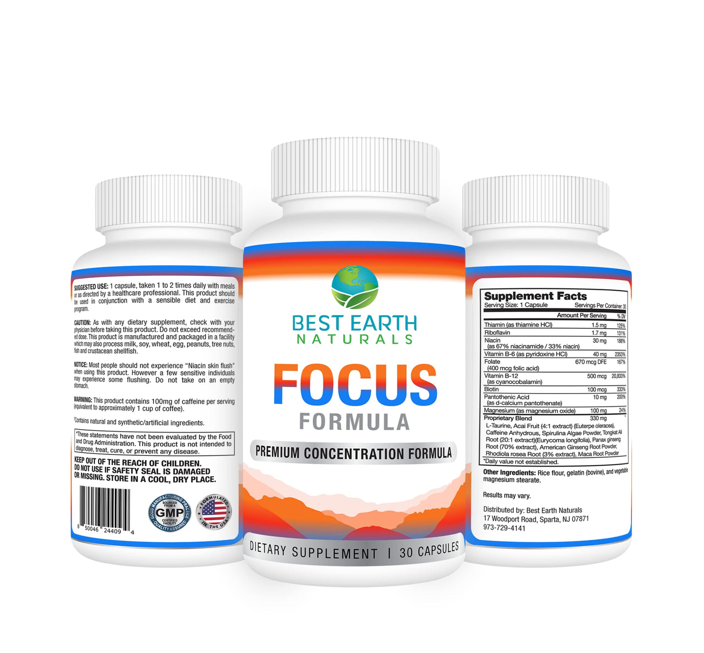 Best Earth Naturals Focus Formula Supplement to Support Concentration 30 Capsules