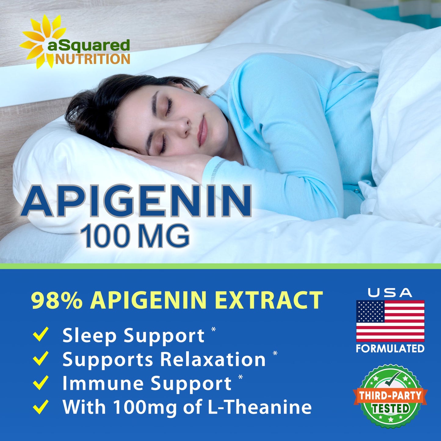 aSquared Nutrition Apigenin 100mg with L-Theanine 100mg Gummies, 90 Count